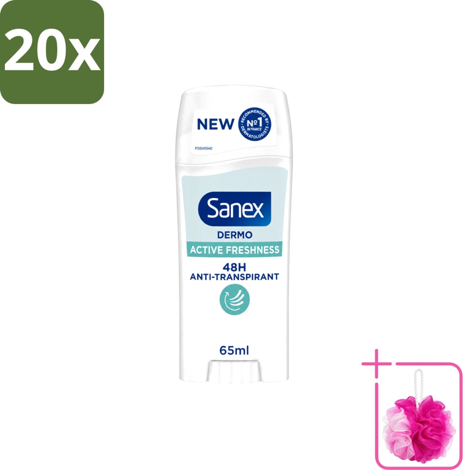 20 x Sanex – Deodorant Stick – Dermo Active Freshness – 65 ml - Bulkverpakking - Deodorantstick - Douchemop - Frisheid