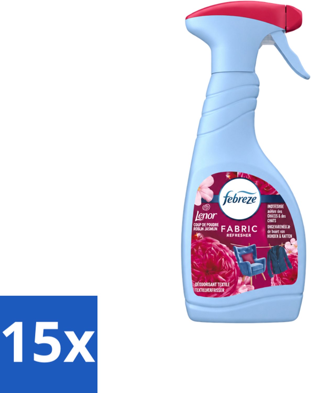 15 x Febreze – Textielspray – Robijn Jasmijn – 500 ml - Voordeelverpakking - 15 stuks