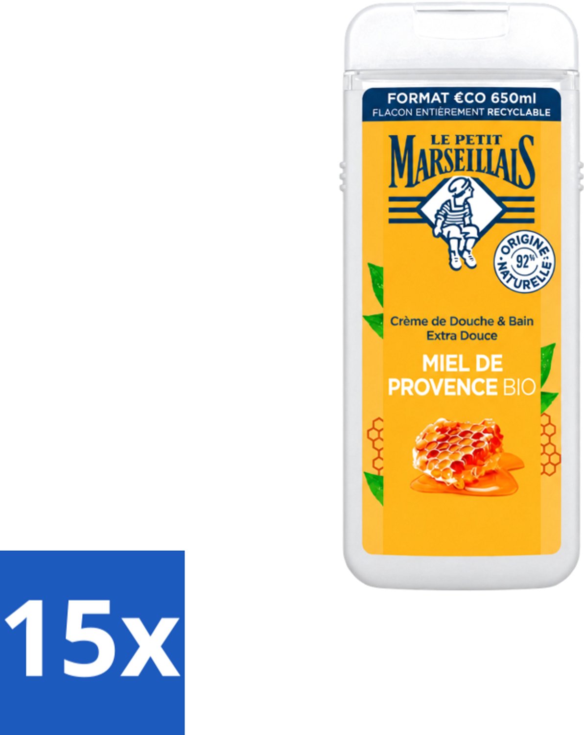 15 x Le Petit Marseillais – Douche & Bad – Honing – 650 ml - Voordeelverpakking - 15 stuks