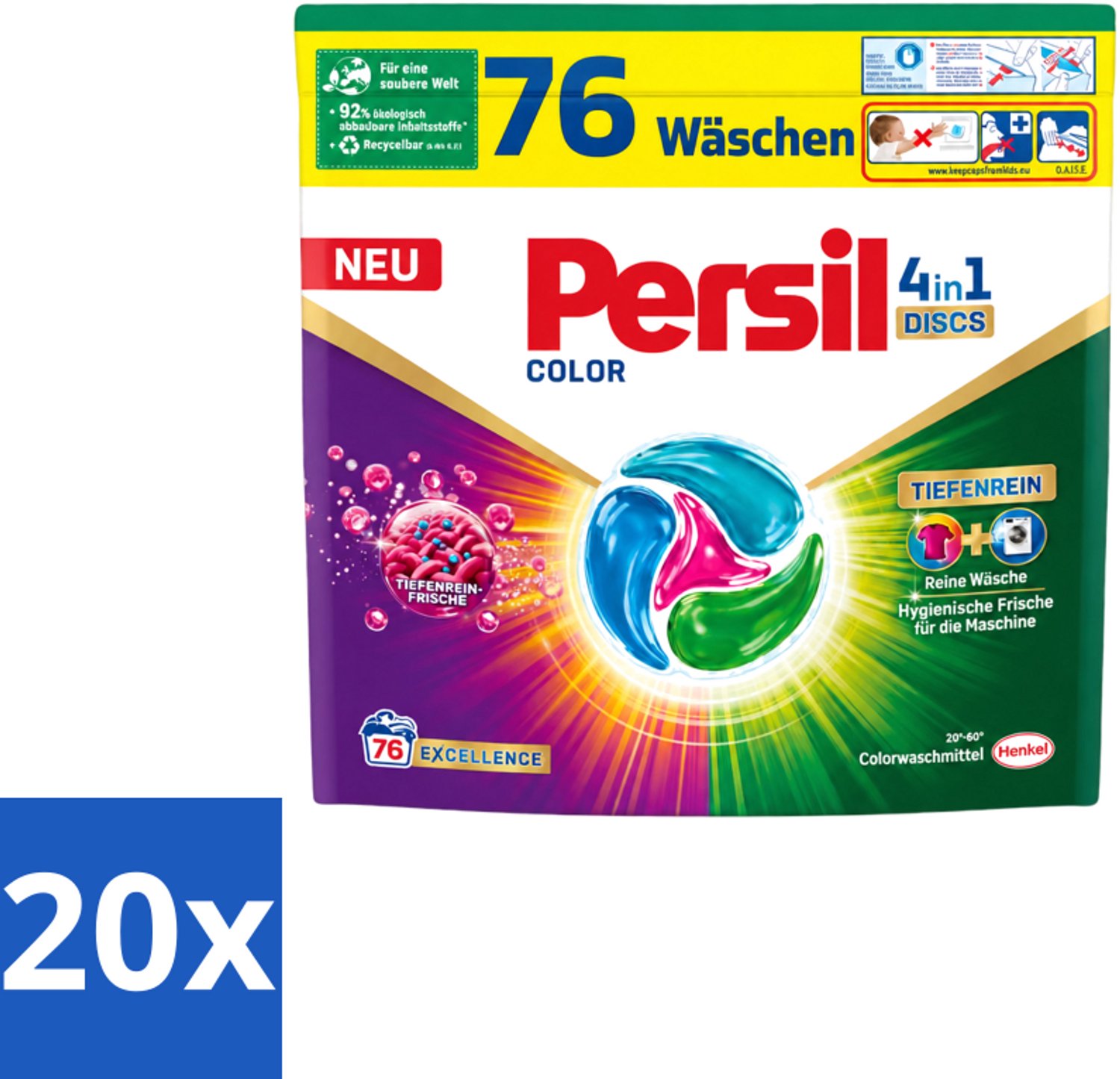 20 x Persil – Wasmiddel Discs 4-in-1 – Color - 76 Capsules - Voordeelverpakking - 20 stuks