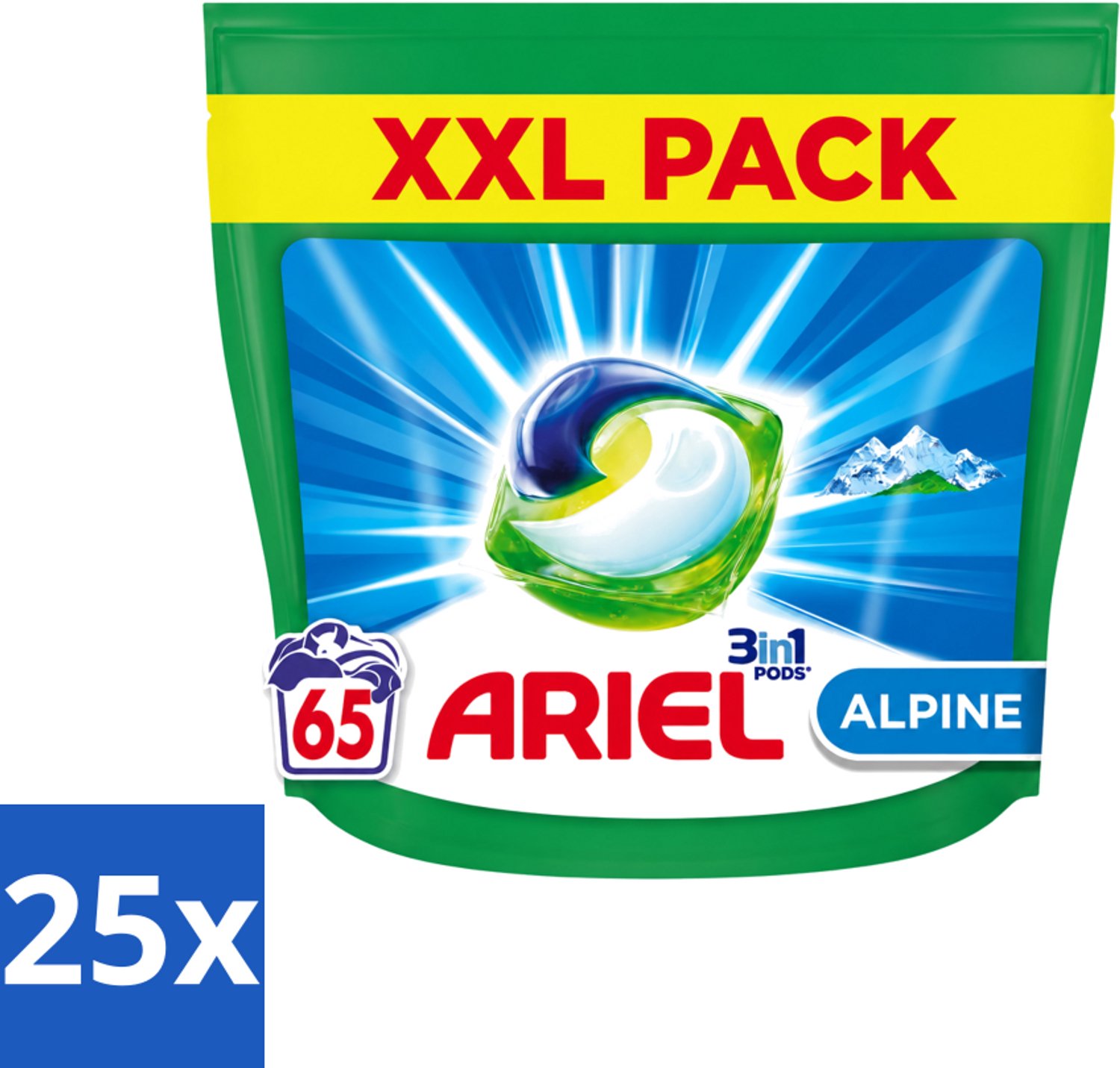 25 x Ariel – Pods 3in1 – Alpine – 1319 g – 65 wasbeurten - Voordeelverpakking - 25 stuks