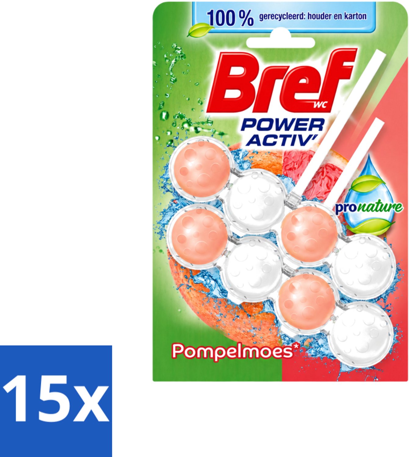 15 x Bref – Toiletblok – Pronature Pompelmoes – Duo Pack - Voordeelverpakking - 15 stuks