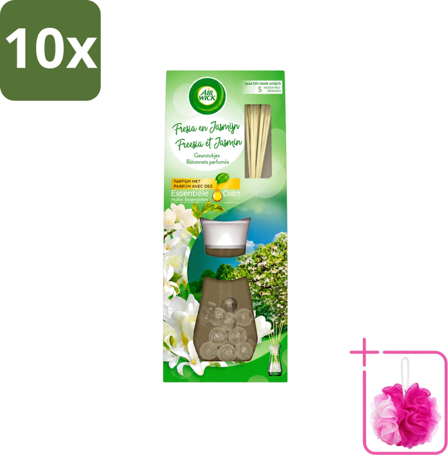 10 x Air Wick Essential Oils - Geurstokjes - Freesia & Jasmijn - 30ml - Bulkverpakking - Geurstokjes - Douchemop - Bloemige geur