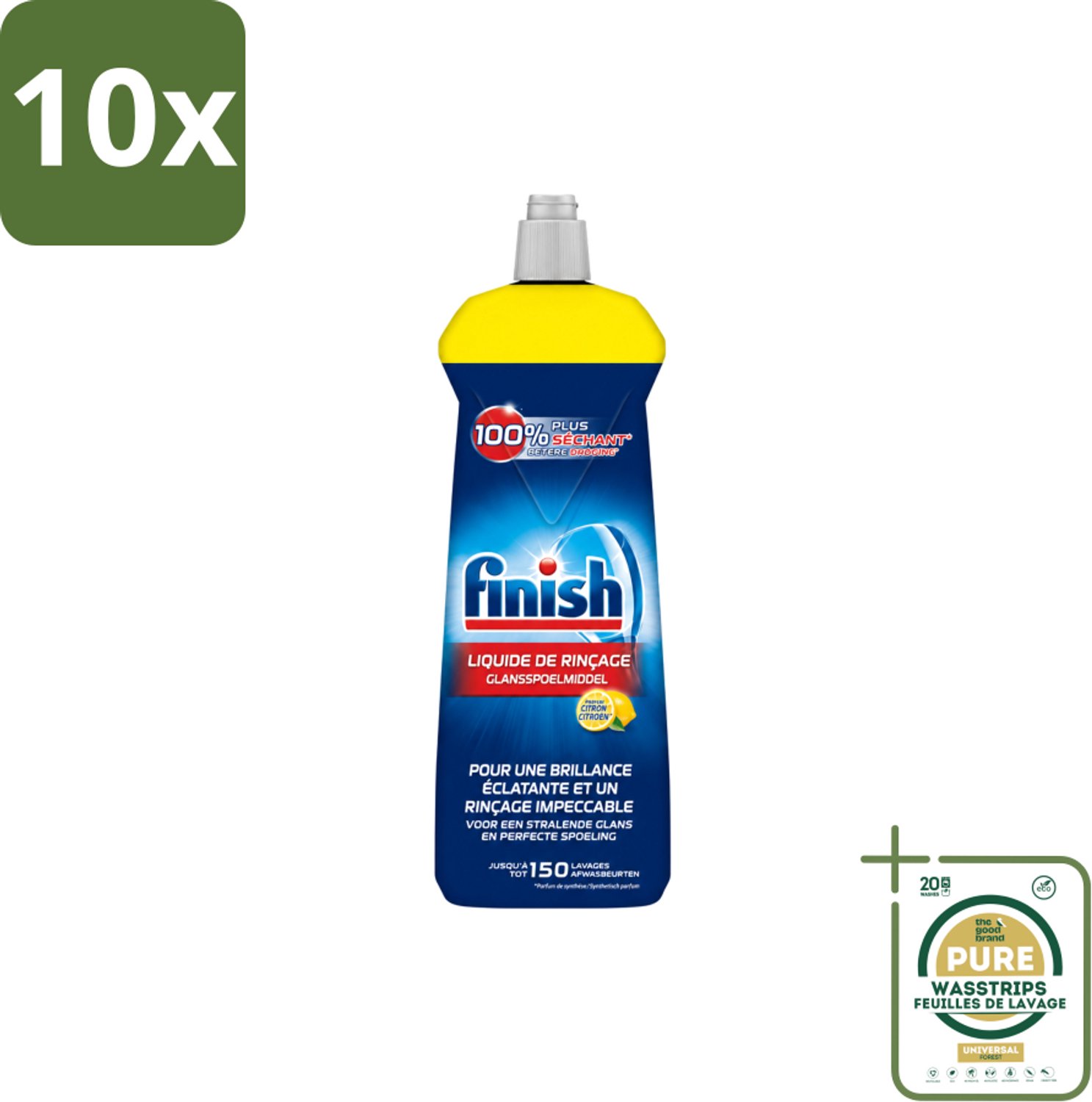 10 x Finish – Glansspoelmiddel – Citroen – 800 ml - Wasstrips - Glansspoelmiddel Citroen - Glansspoelmiddel - Vaatwasser - Glans - Droogresultaat