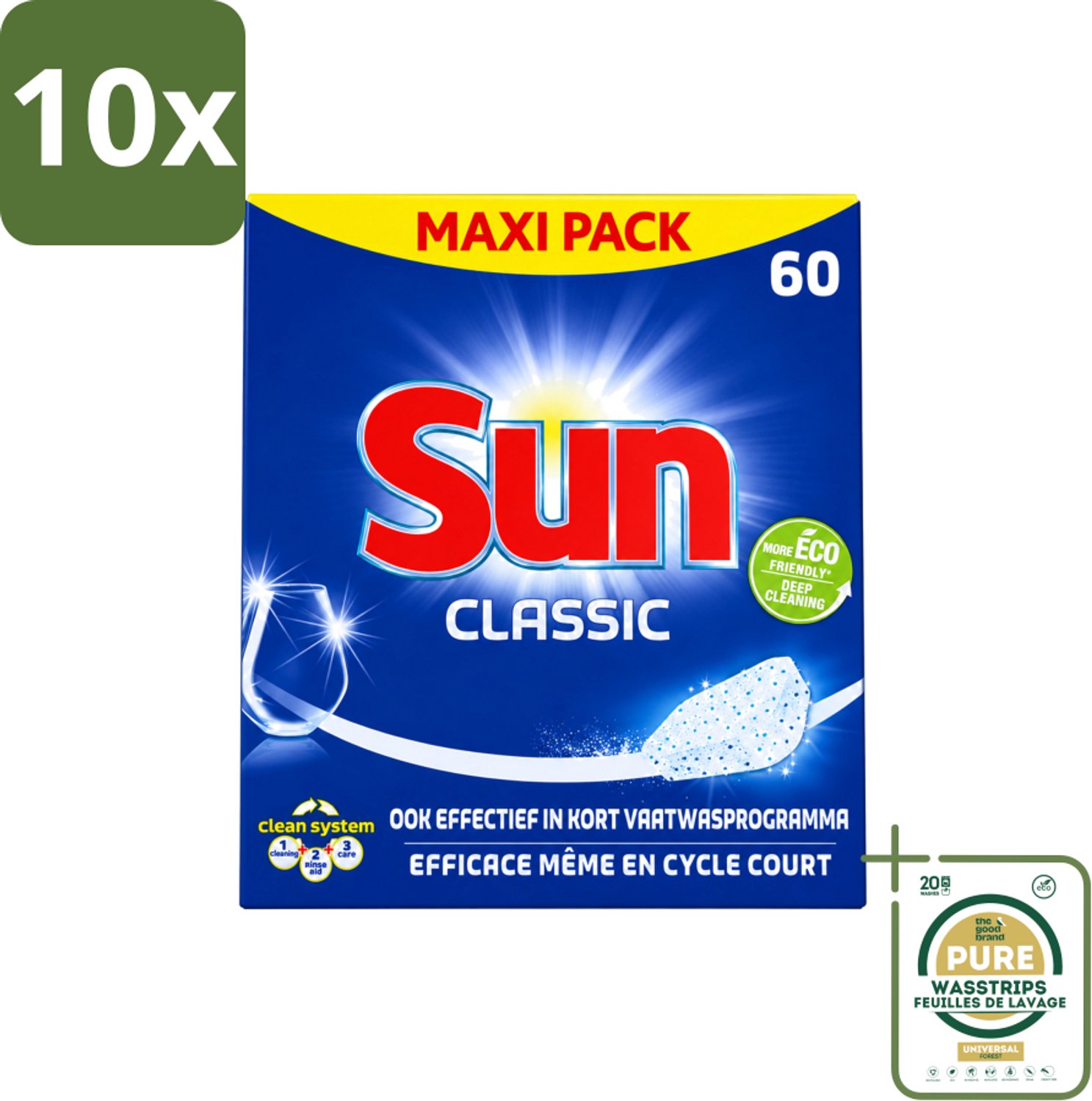 10 x Sun Classic - Vaatwastabletten - Eco - Voordeelverpakking - 60 Tabletten - Wasstrips - Vaatwastabletten - Vaatwasser - Reiniging - Vaatwasmiddel - Eco-formule