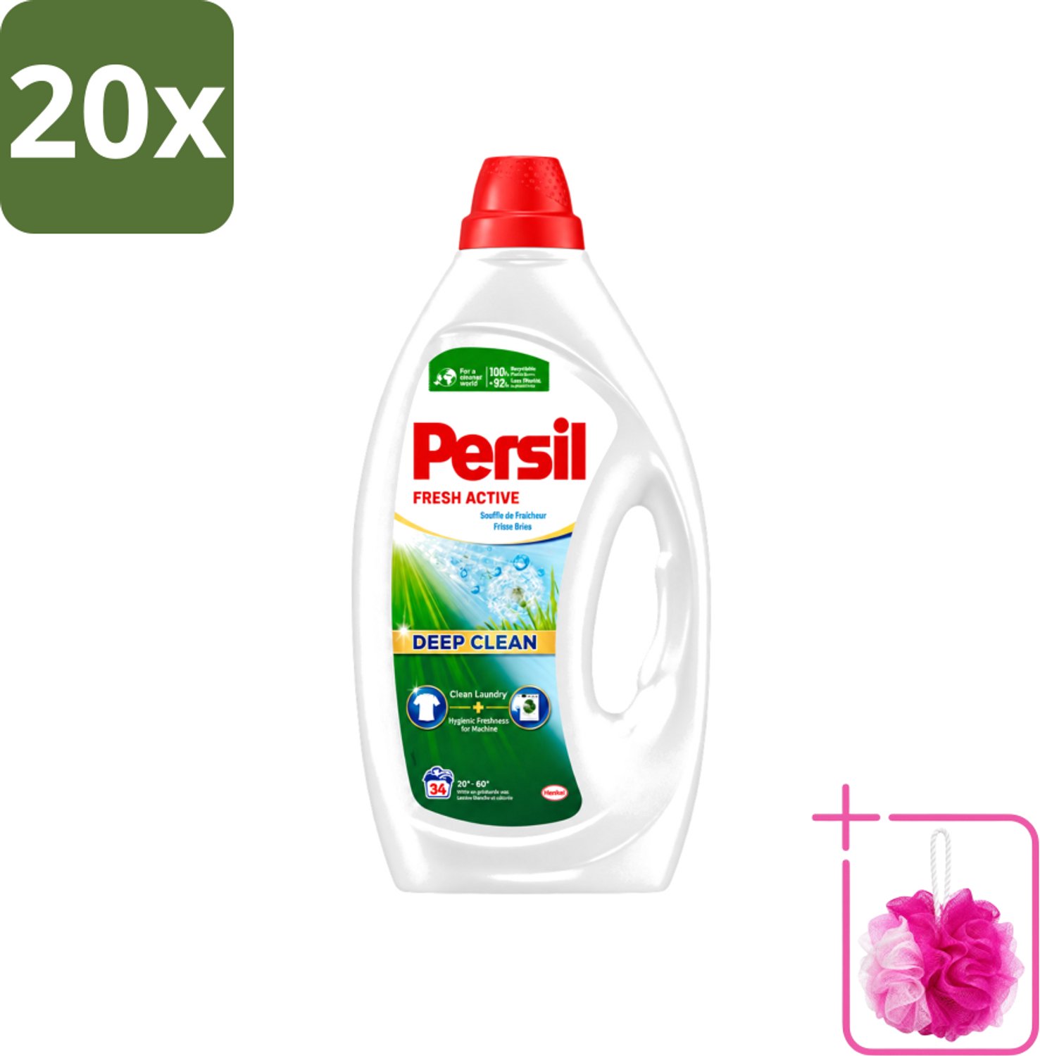 20 x Persil Fresh Active - Vloeibaar Wasmiddel - Witte en Gekleurde Was - Frisse Bries - 34 Wasbeurten - Bulkverpakking - Wasmiddel - Douchemop - Frisse bries
