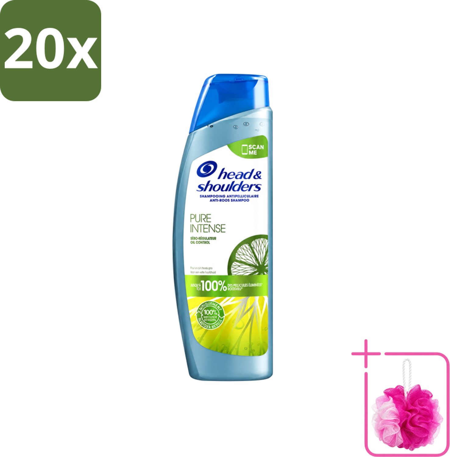20 x Head & Shoulders - Anti-Roos Shampoo - Pure Intense - Oil Control - 250 ml - Bulkverpakking - Roosvrij haar - Douchemop - Oliecontrole