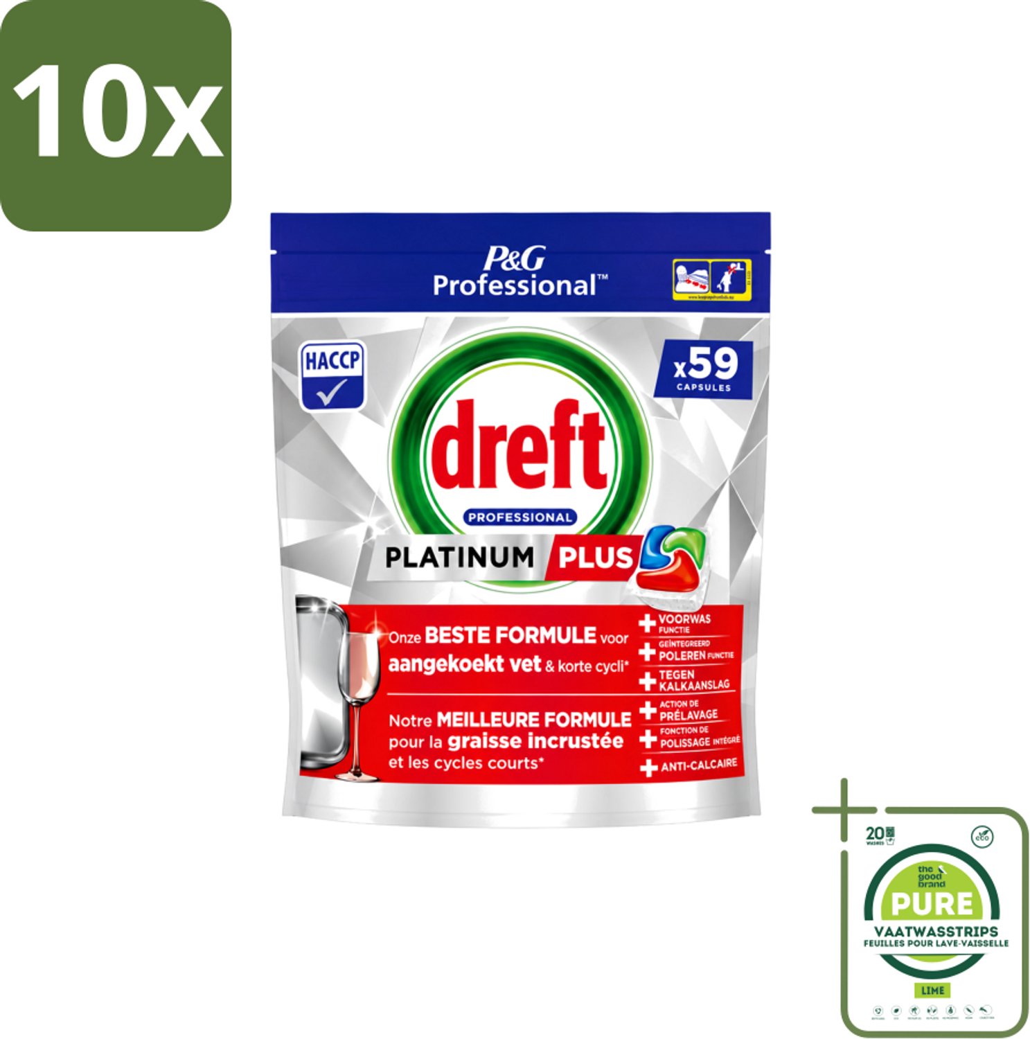 10 x Dreft – Vaatwastabletten – Platinum+ Regular – 59 Tabletten - Grootverpakking - Vaatwasstrips - Handafwasmiddel - Handafwas - Afwasmiddel - Handafwas Product - Afwas In Keuken