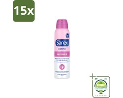 15 x Sanex – Deodorant Spray – Dermo Invisible – 150 ml - Grootverpakking - Vaatwasstrips - Onzezichtbare Deodorant - Deodorant Spray - Transpiratieregulatie - Huidbescherming - Strepenvoorkomend