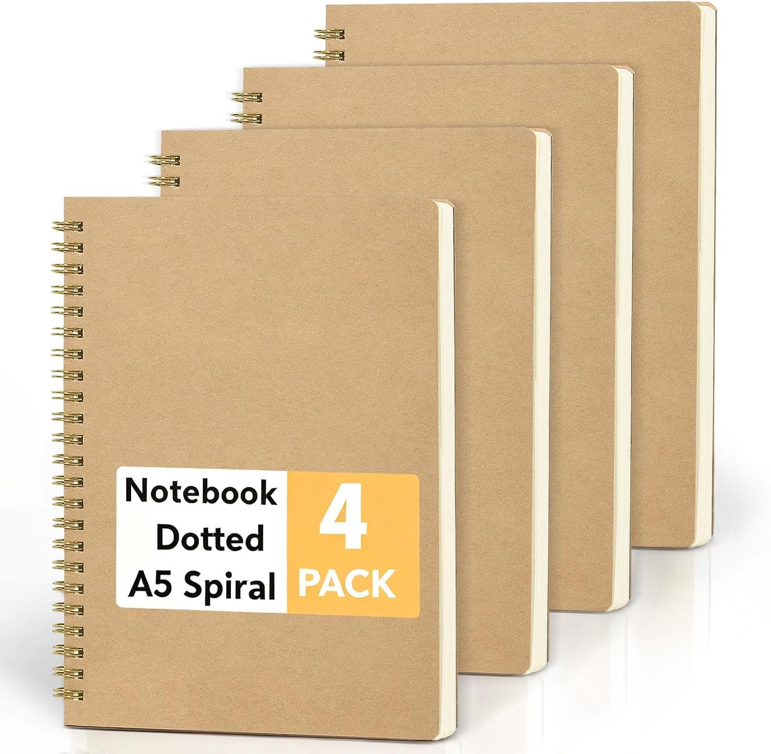A5 Gestippeld, 4-pack Notitieblokken, 160 Pagina's Spiraalblok voor School, Universiteit, Kantoor
