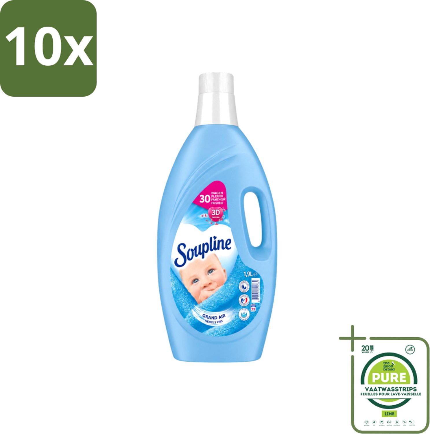 10 x Soupline – Wasverzachter – Hemels Fris – 1,9 L - Grootverpakking - Vaatwasstrips - Wasverzachter - Wasgoed - Fris - Zijdezacht - Wasbeurten