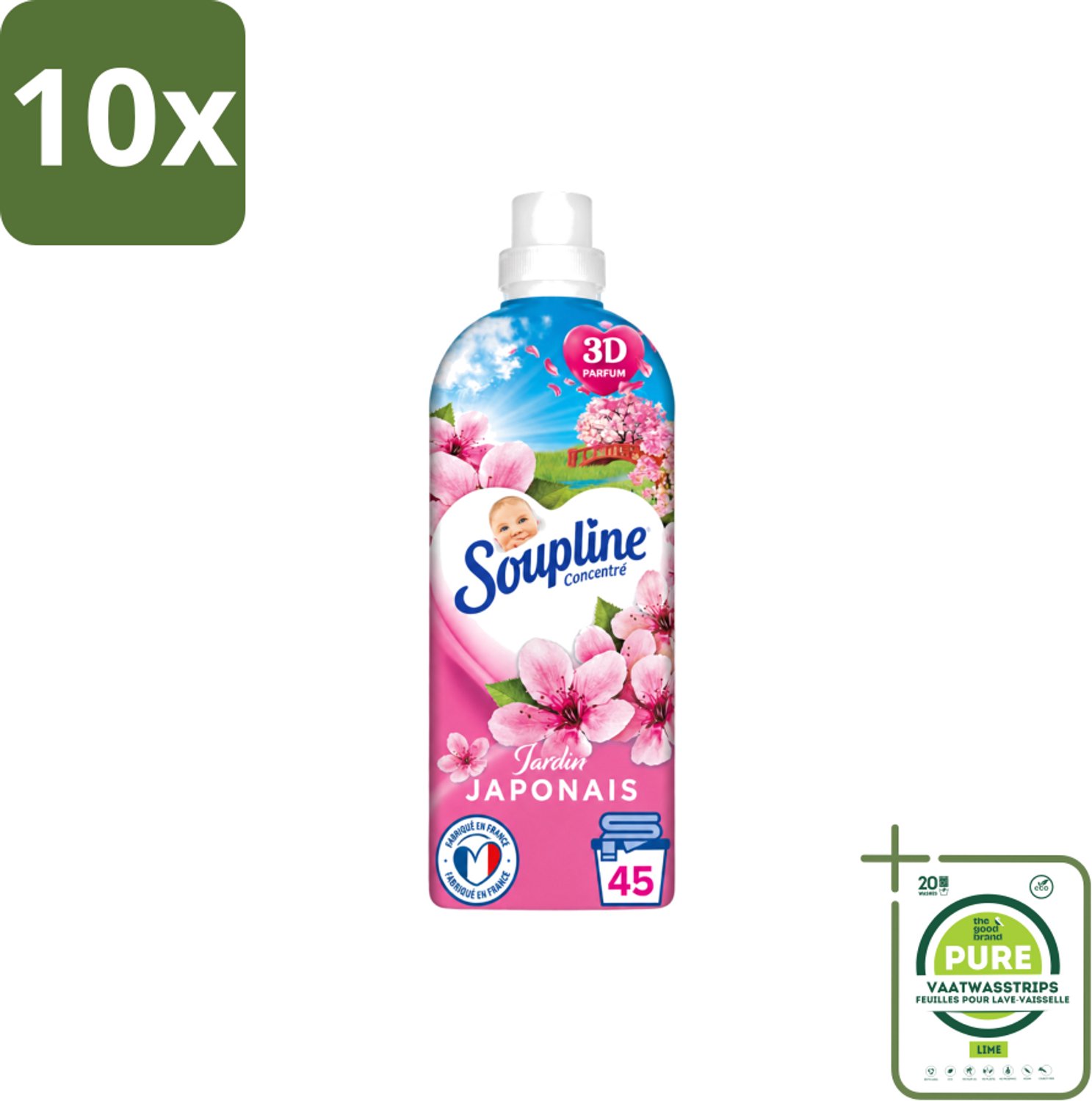 10 x Soupline – Wasverzachter – Japanse Tuin – 950 ml - Grootverpakking - Vaatwasstrips - Wasverzachter - Zachte Wasgoed - Geur - Japanse Tuin - Rustgevende Geur