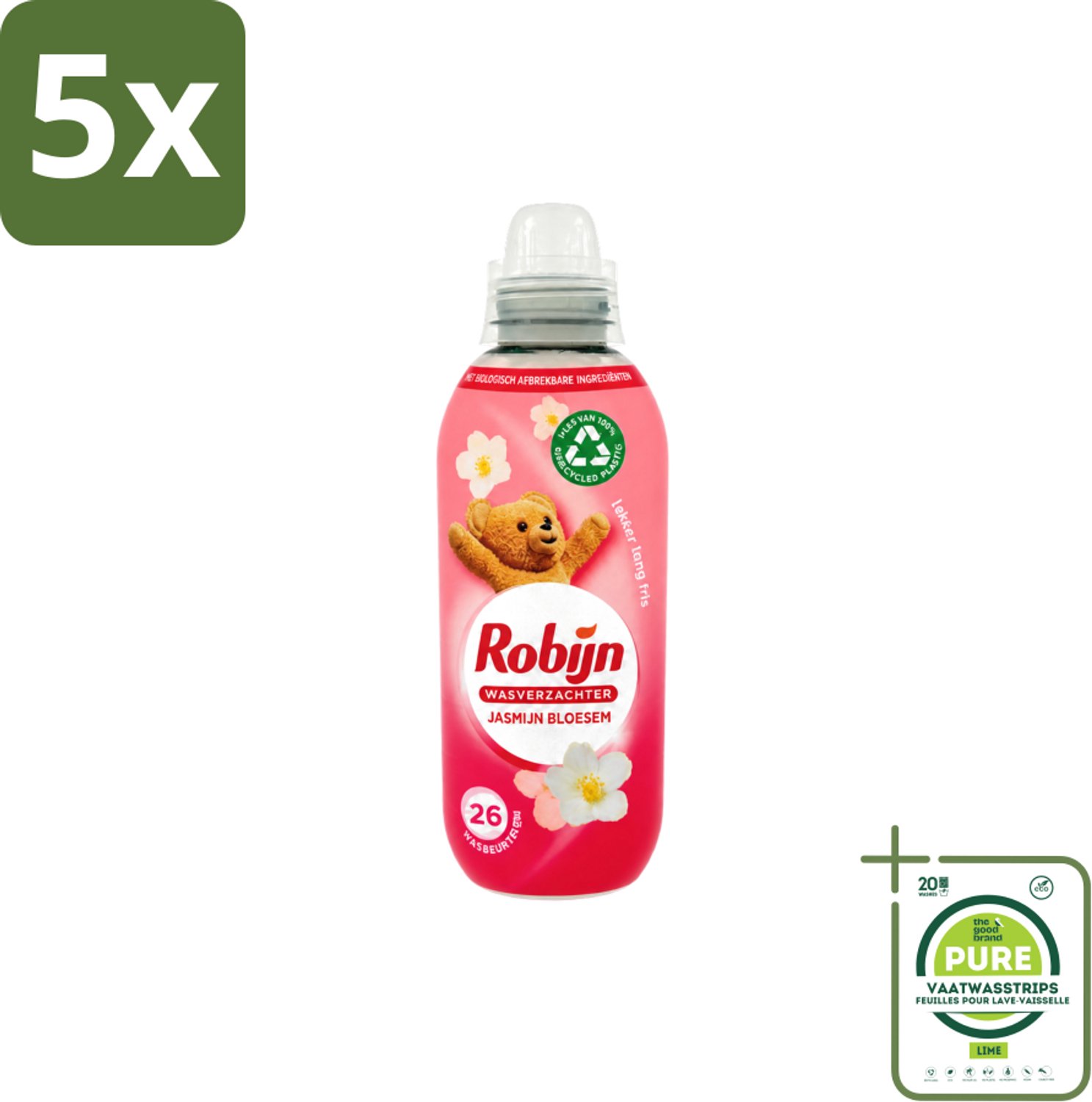 5 x Robijn – Wasverzachter – Jasmijn Bloesem – 650 ml - Grootverpakking - Vaatwasstrips - Wasverzachter Jasmijn Bloesem - Wasverzachter Jasmijn - Wasverzachter Voor Kleding - Wasverzachter Met Geur - Wasverzachter Voor Wasmachine