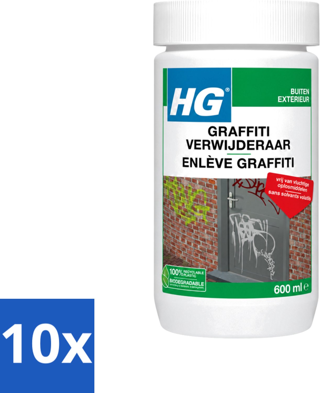 10 x HG - Graffitiverwijderaar - Voor Harde & Zachte Oppervlakken - 600 ml - Voordeelverpakking - 10 stuks