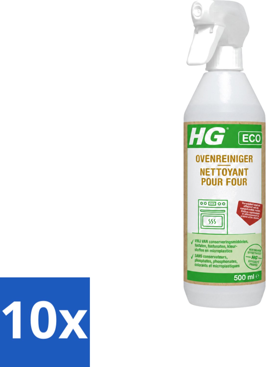 10 x HG ECO - Ovenreiniger - Verwijdert Snel & Effectief - Duurzaam & Ecologisch - 500 ml - Voordeelverpakking - 10 stuks