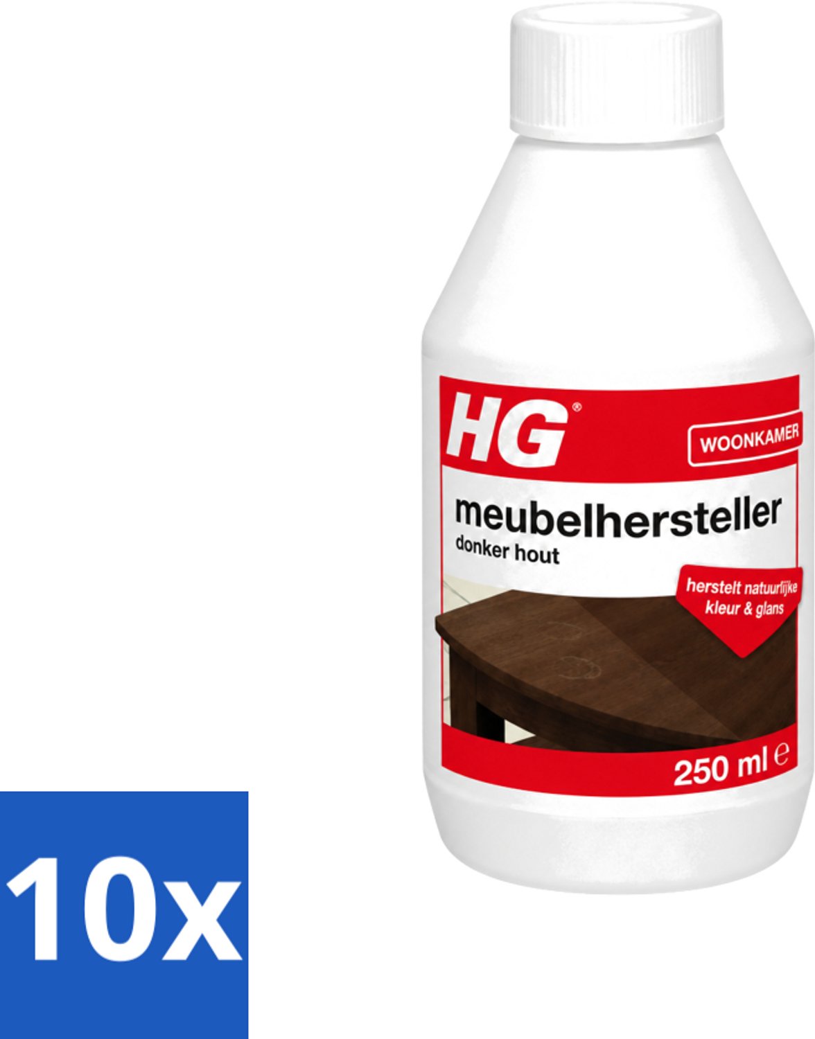 10 x HG - Meubelhersteller - Donker Hout - Herstelt Natuurlijke Kleur & Glans - 250 ml - Voordeelverpakking - 10 stuks
