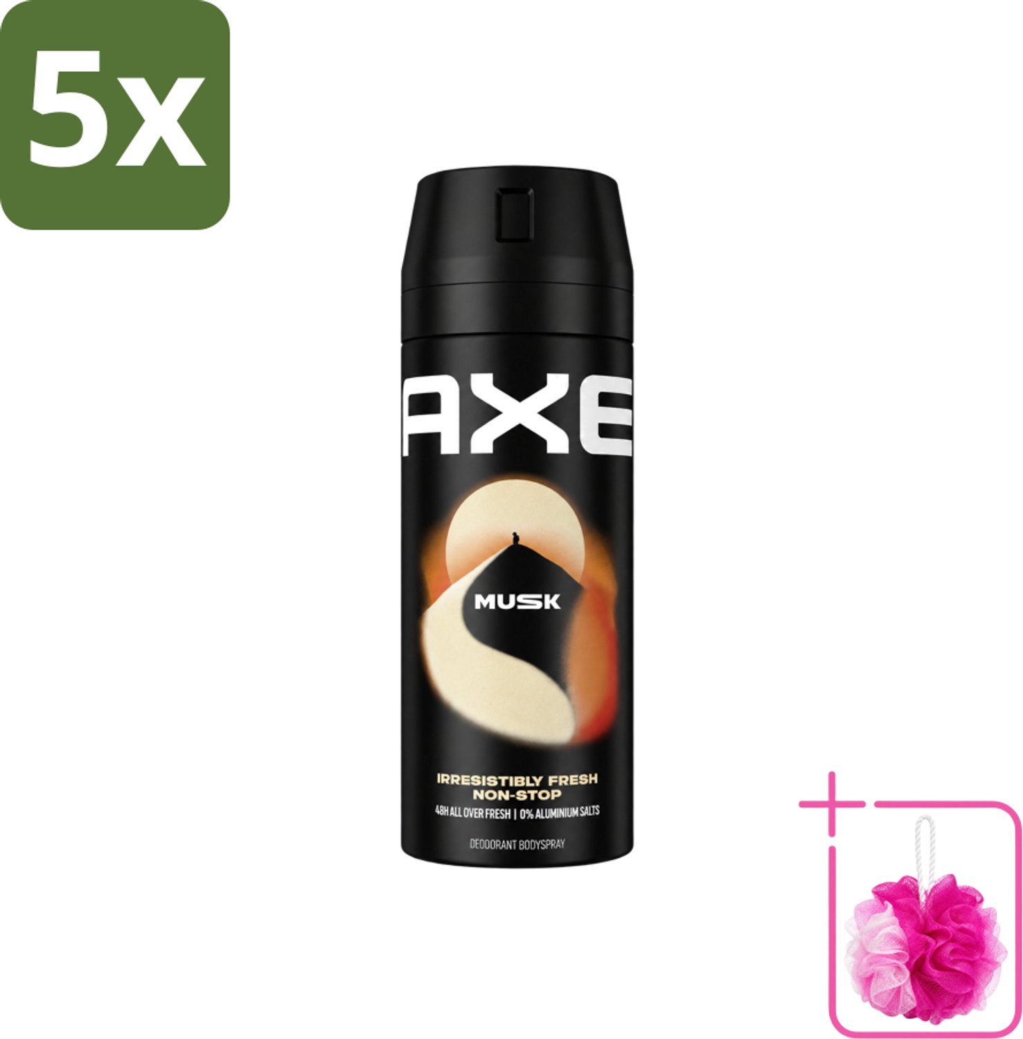 5 x Axe - Deodorant Bodyspray - 48hrs Fresh - Musk - Patchouli & Fougere - 150 ml - Bulkverpakking - 48 uur geurbescherming - Douchemop - Deodorant sprayer