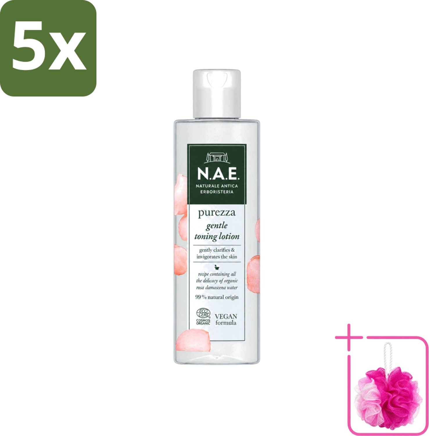 5 x N.A.E. - Toning Lotion - Zuiverend & Hydraterend - Biologisch & Vegan - 200ml - Bulkverpakking - Natuurlijke huidverzorging - Douchemop - Biologische toning