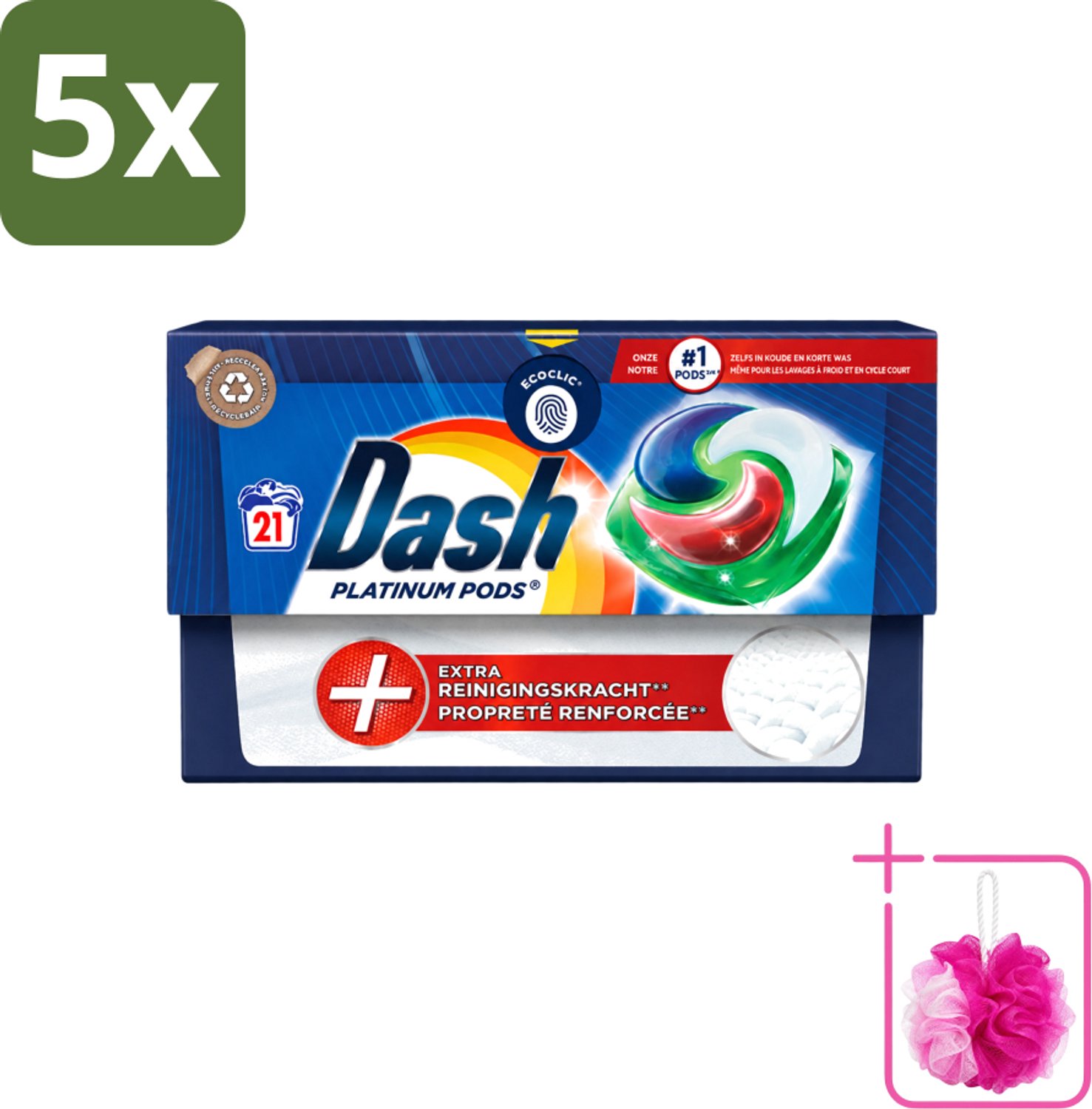 5 x Dash Platinum - Wasmiddel Capsules - Witte en Gekleurde Was - 21 Wasbeurten - Bulkverpakking - Wasmiddel - Douchemop - Wascapsules