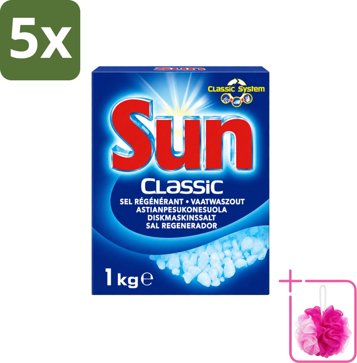 5 x Sun Classic - Vaatwaszout - Klassiek Systeem - 1 kg - Bulkverpakking - Vaatwaszout - Douchemop - Kalkaanslag voorkomen