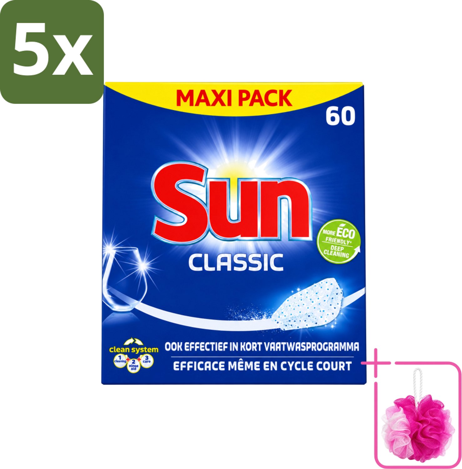 5 x Sun Classic - Vaatwastabletten - Eco - Voordeelverpakking - 60 Tabletten - Bulkverpakking - Vaatwastabletten - Douchemop - Vaatwasser