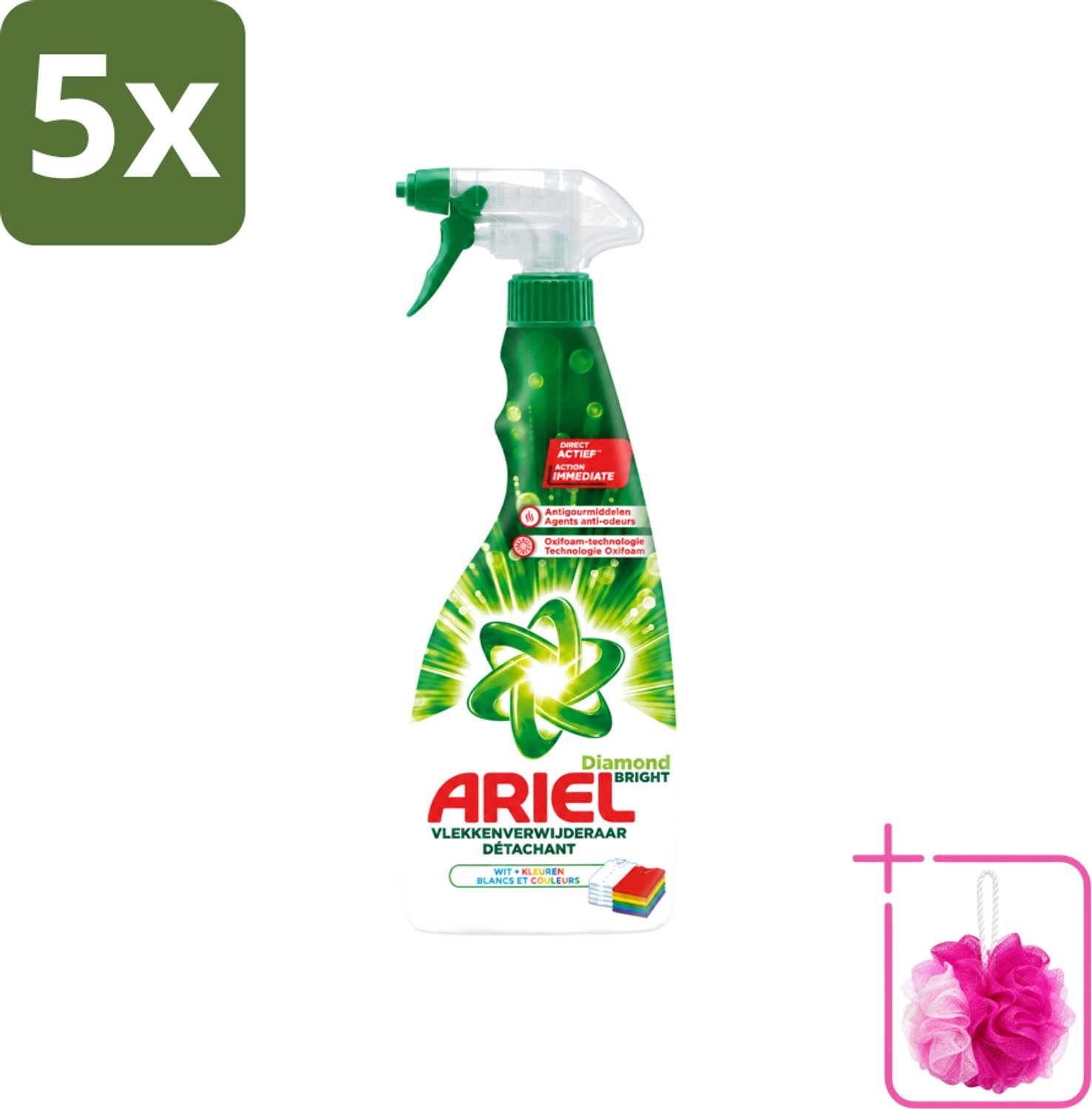 5 x Ariel Diamond Bright - Vloeibare Vlekverwijderaar - Witte en Gekleurde Was - 30 Wasbeurten - Bulkverpakking - Vlekverwijderaar - Douchemop - Wasbeurt