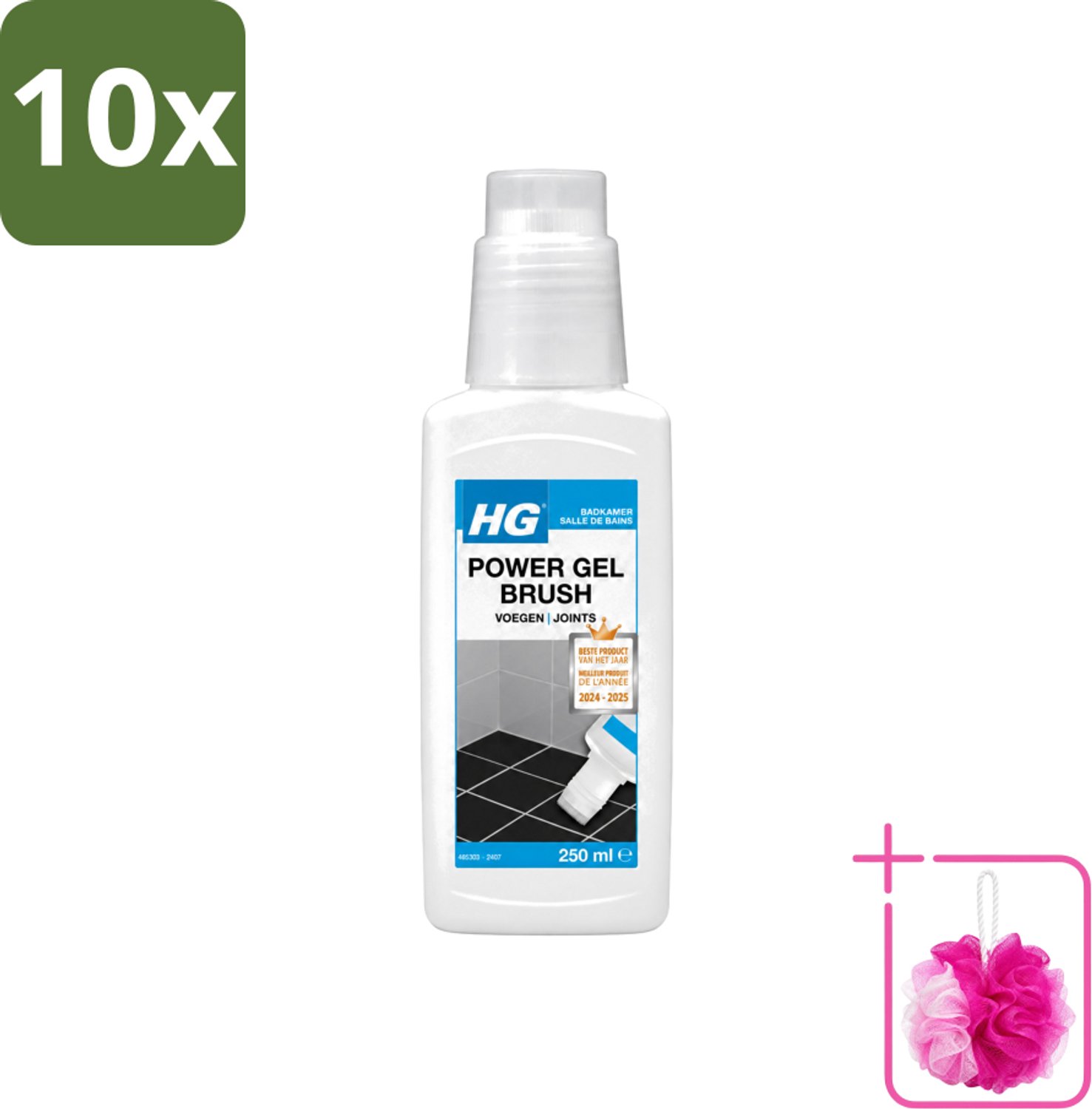 10 x HG - Badkamer - Voegenreiniger - Power Gel Borstel - 250 ml - Bulkverpakking - Voegen reinigen - Douchemop - Voegen reiniger