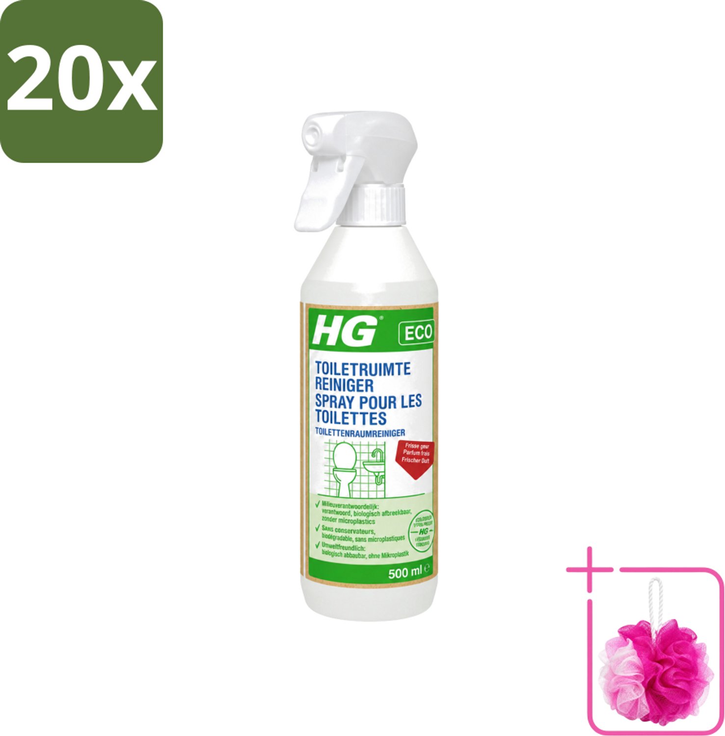 20 x HG ECO - Toiletruimte Reiniger - Frisse Geur - Ecologisch Verantwoord - 500 ml - Bulkverpakking - Toiletruimtereiniger - Douchemop - Hygiëne