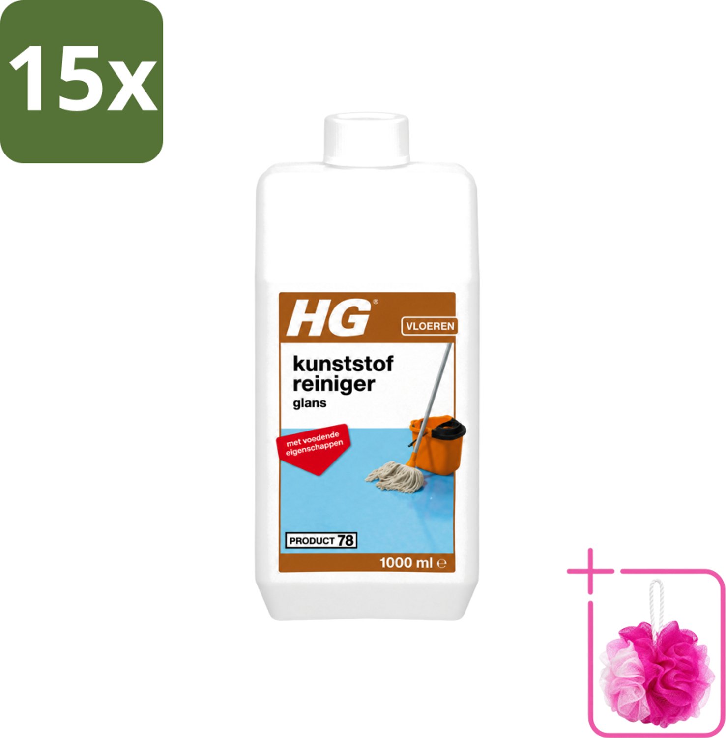 15 x HG - Kunststofreiniger Glans - Met Voedende Eigenschappen - 20 Dweilbeurten - 1L - Bulkverpakking - Kunststof reiniger - Douchemop - Glans reiniger