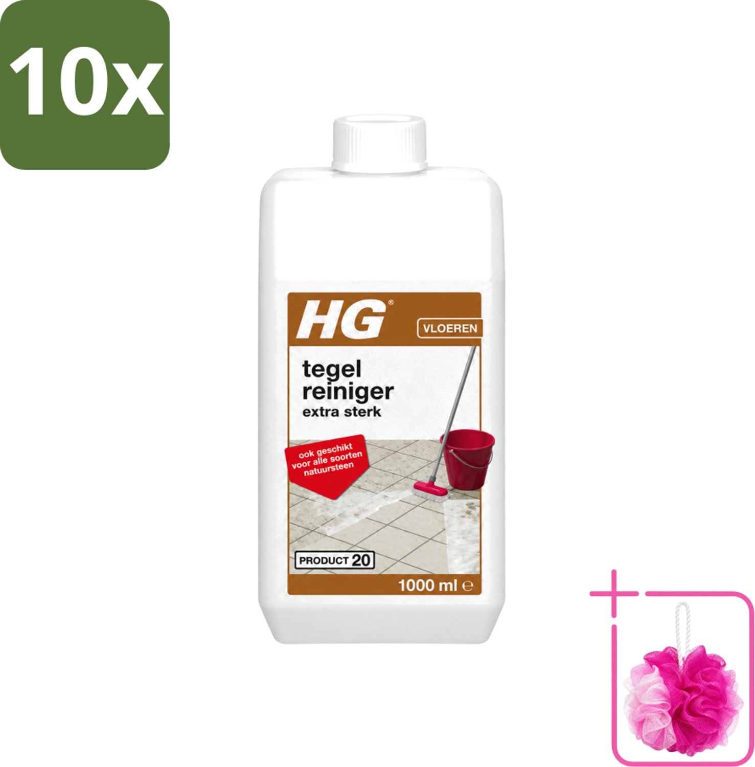 10 x HG - Vloeren - Tegelreiniger Extra Sterk - Geschikt Voor Alle Soorten Natuursteen - 1L - Bulkverpakking - Tegelreiniger - Douchemop - Natuursteen reinigen