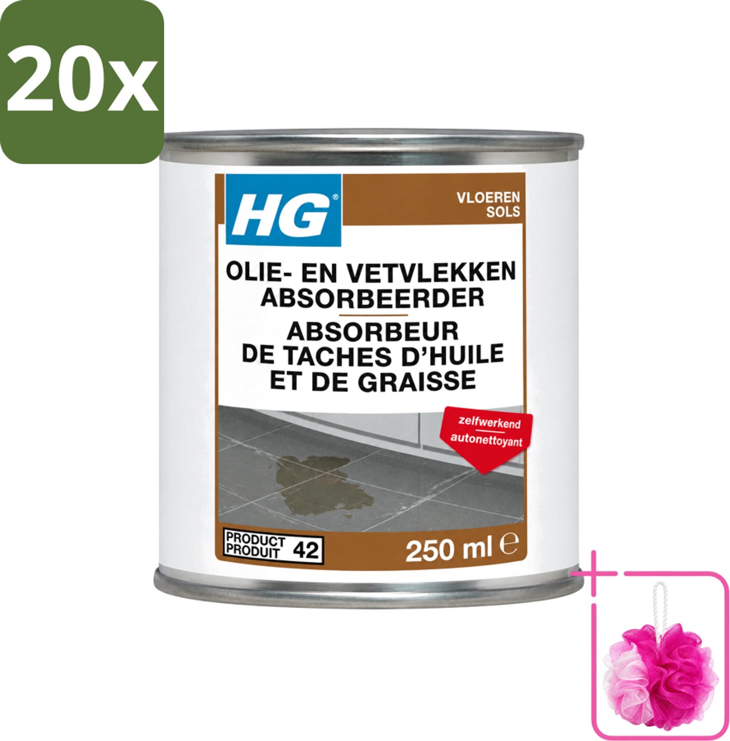 20 x HG - Tegel- & Natuursteen - Olie & Vetvlekken Absorbeerder - Zelfwerkend - 250 ml - Bulkverpakking - Olie en vetvlekken absorberen - Douchemop - Natuursteen vlekken verwijderen