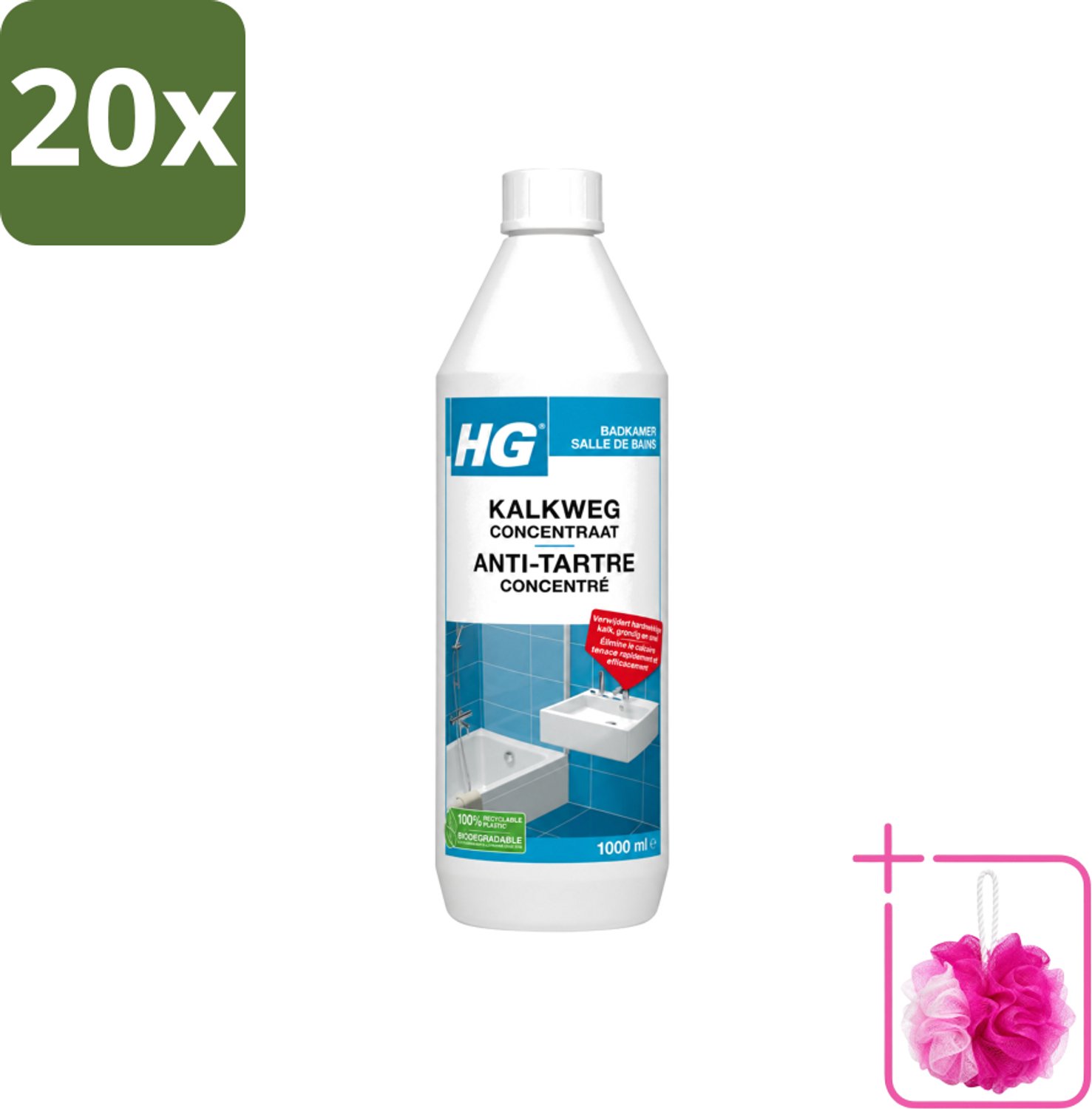 20 x HG - Badkamer - Kalkweg Concentraat - Verwijdert Hardnekkige Kalk - 1L - Bulkverpakking - Kalk weg - Douchemop - Kalk verwijderen