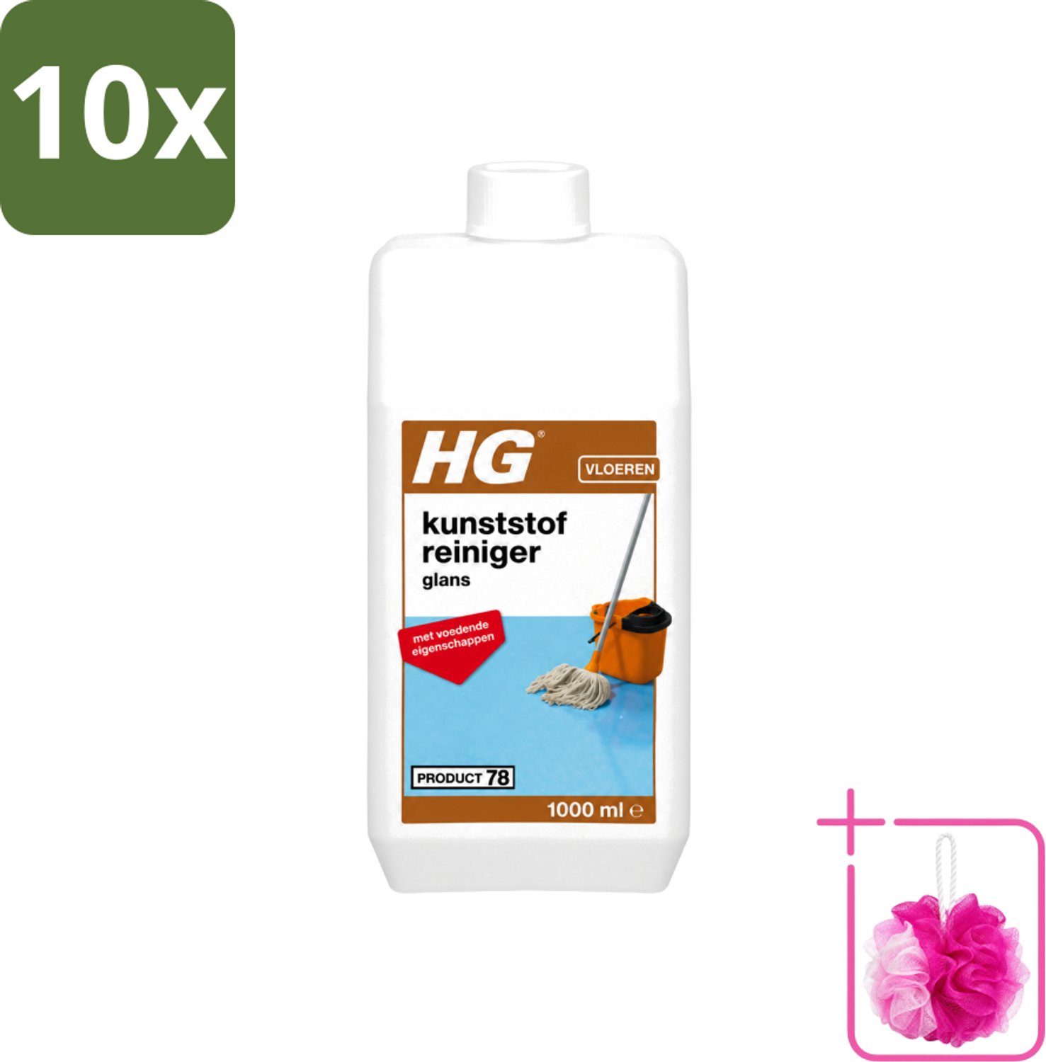 10 x HG - Kunststofreiniger Glans - Met Voedende Eigenschappen - 20 Dweilbeurten - 1L - Bulkverpakking - Kunststof reiniger - Douchemop - Glans reiniger