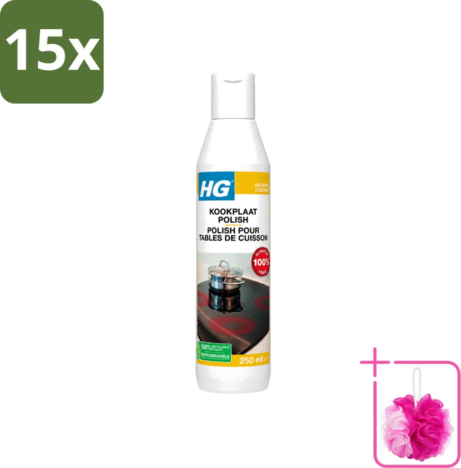 15 x HG - Kookplaatreiniger Polish - Verwijdert Veilig & Effectief Vuil - Beschermende Glans - 250 ml - Bulkverpakking - Kookplaat reinigen - Douchemop - Vet verwijderen