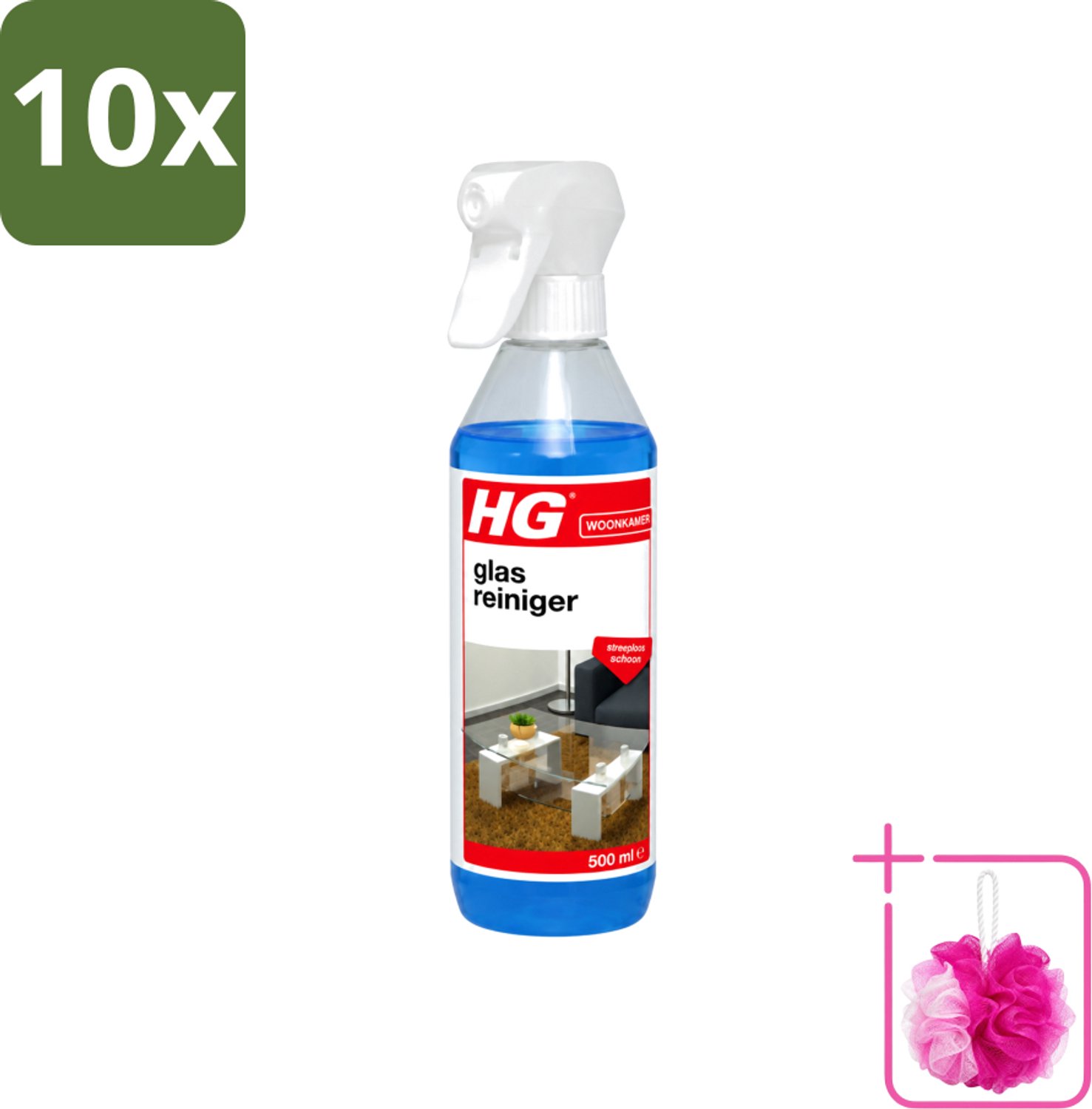 10 x HG - Glasreiniger Spray - Streeploos Schoon - Ontvet & Droogt Snel - 500 ml - Bulkverpakking - Glas reinigen - Douchemop - Streeploos schoonmaken