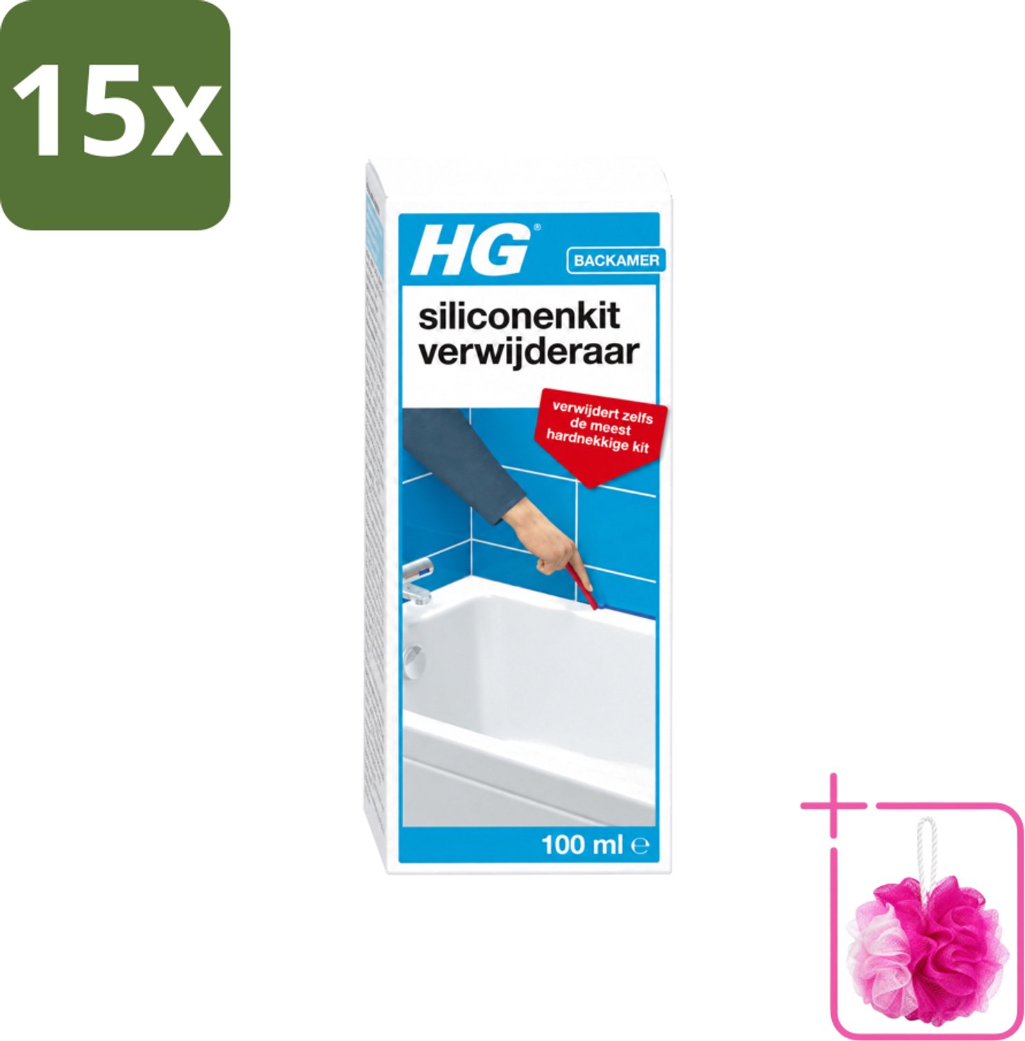 15 x HG - Siliconenkit Verwijderaar - Ook Tegen Hardnekkige Kit - Inclusief Borstel & Spatel - 100 ml - Bulkverpakking - Siliconenkit verwijderaar - Douchemop - Kit verwijderen