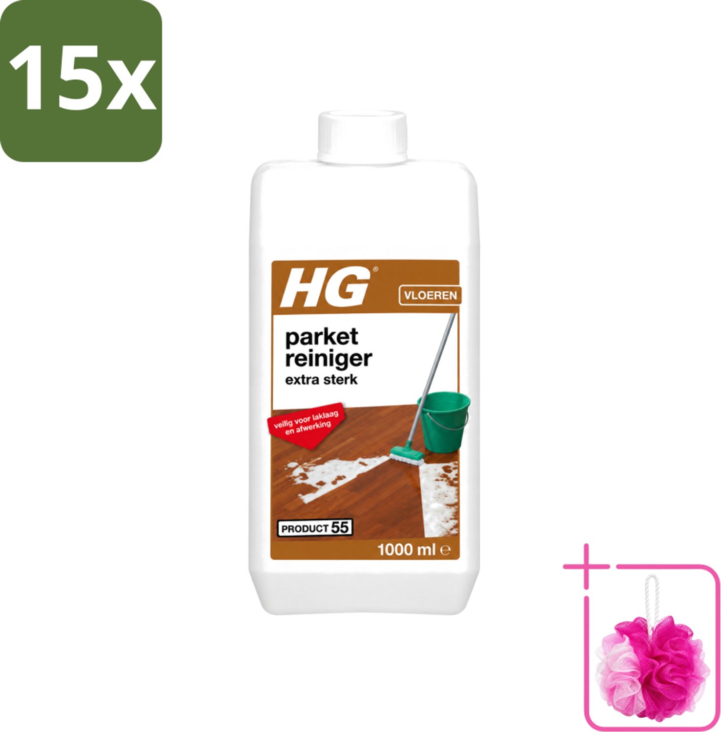 15 x HG - Parketreiniger - Extra Sterk - Veilig Voor Laklaag - 1L - Bulkverpakking - Parket reinigen - Douchemop - Laklaag reinigen