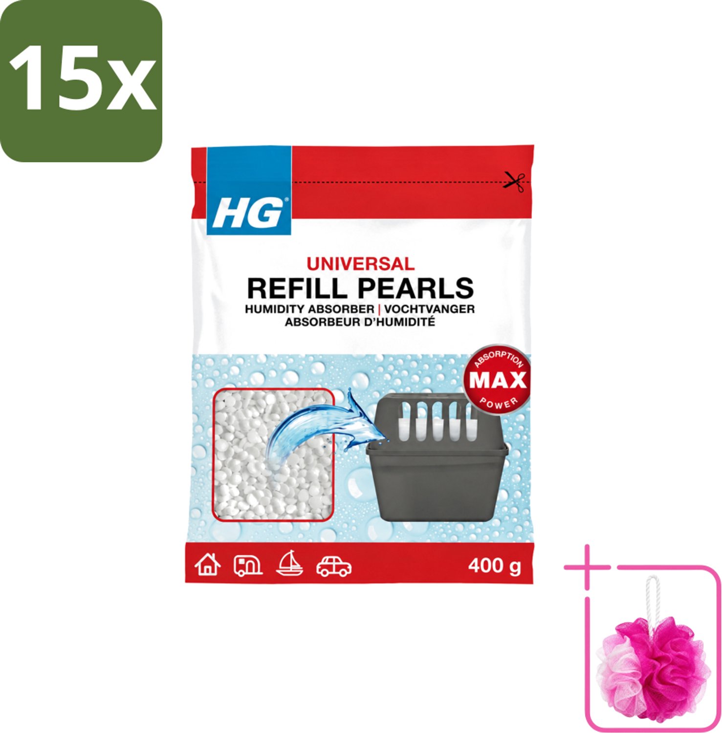 15 x HG - Refill Pearls voor Vochtvanger - Navulling - 400 g - Bulkverpakking - Vochtvanger navulling - Douchemop - Vochtabsorberende parels
