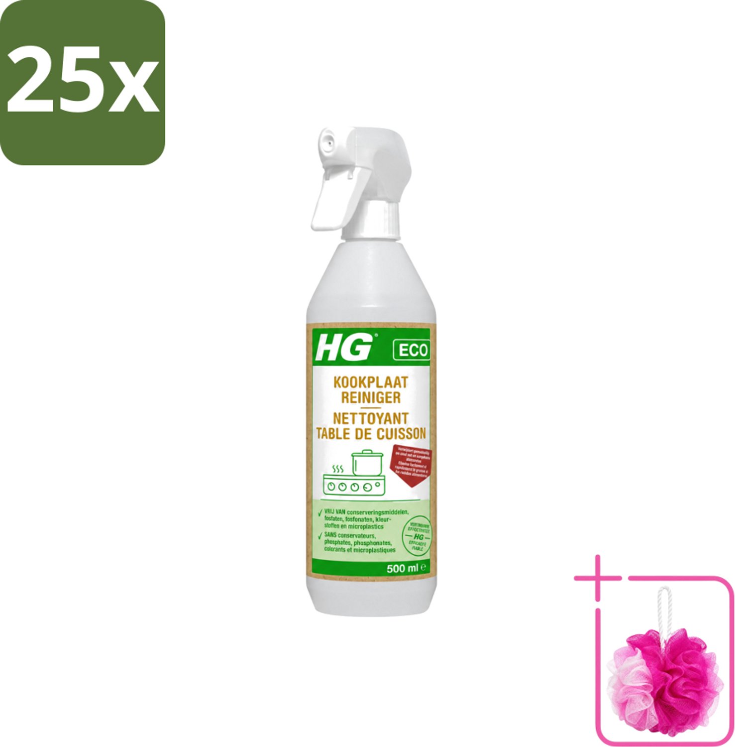 25 x HG ECO - Kookplaatreiniger - Verwijdert Gemakkelijk & Snel - Duurzaam & Ecologisch - 500 ml - Bulkverpakking - Kookplaat reinigen - Douchemop - Eco kookplaatreiniger