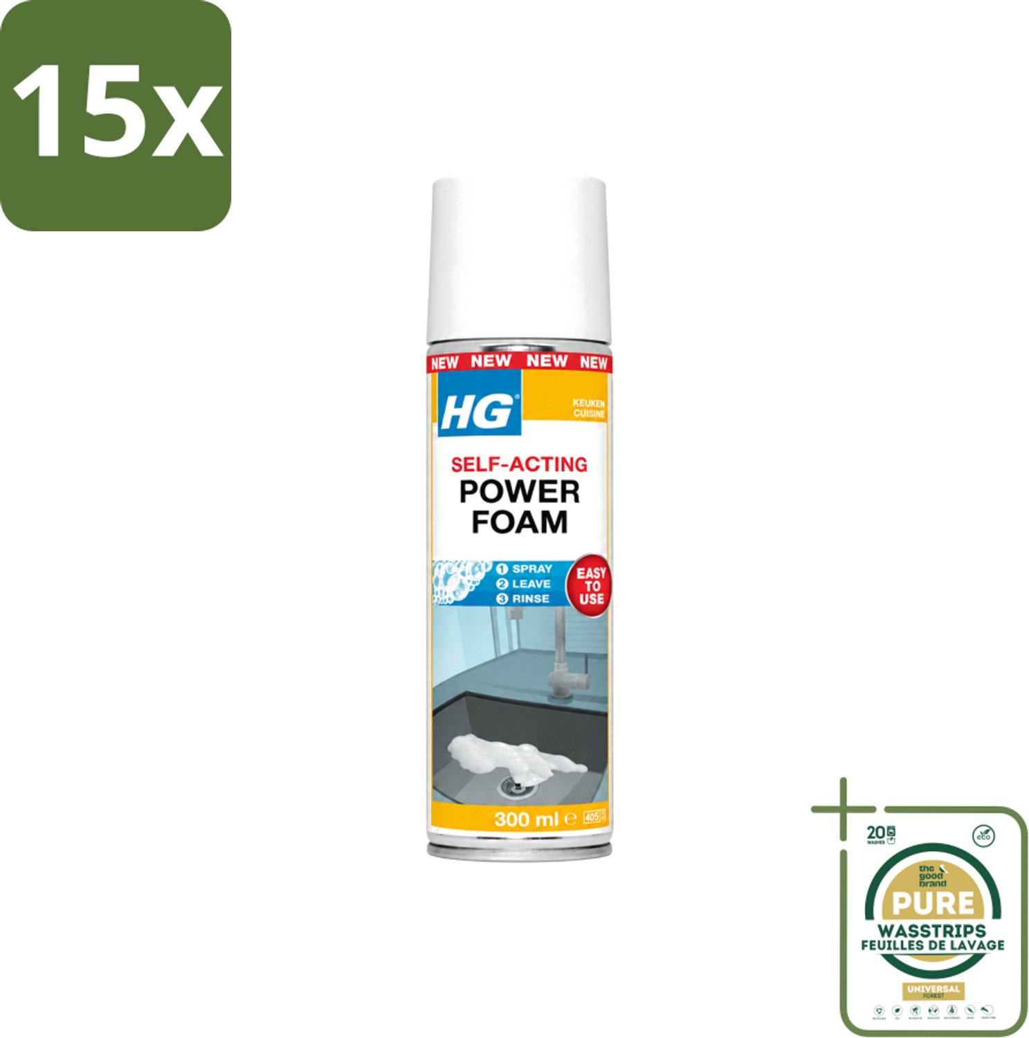 15 x HG - Power Foam Keuken - Vetoplossende Spray - 300 ml - Wasstrips - Keuken Reinigen - Vet Oplossen - Keuken Hygiëne - Keuken Schoonmaken - Vetvrij Maken
