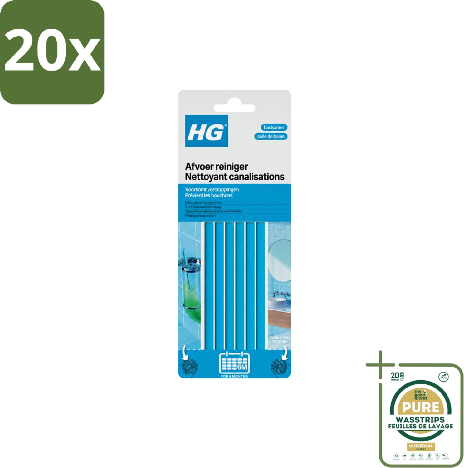20 x HG - Afvoerreiniger Badkamer - Wasstrips - Afvoerreiniger Badkamer - Afvoer Onderhoud - Verstopping Voorkomen - Enzymen Afvoer - Vuil In Afvoer