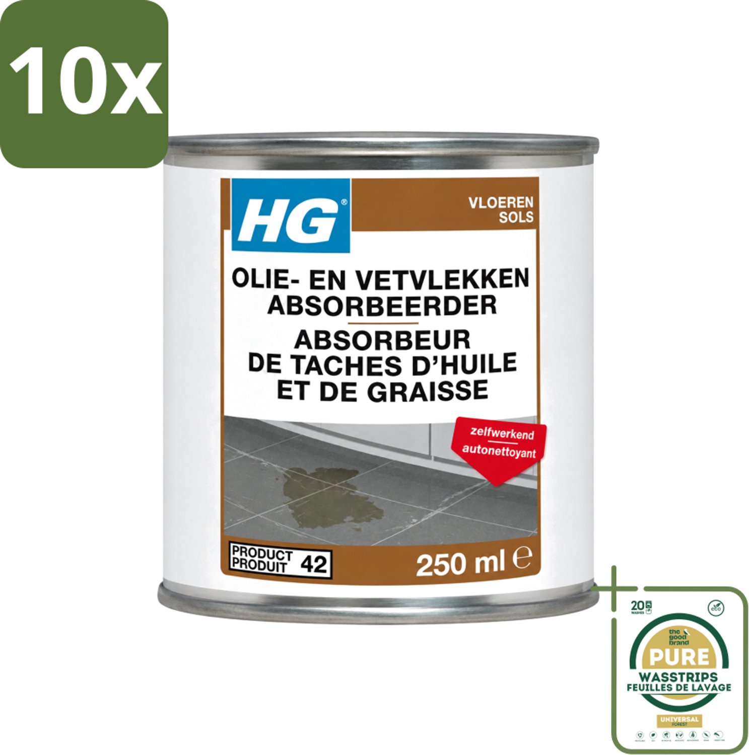 10 x HG - Tegel- & Natuursteen - Olie & Vetvlekken Absorbeerder - Zelfwerkend - 250 ml - Wasstrips - Olie En Vetvlekken Absorberen - Natuursteen Vlekken Verwijderen - Vlekken Op Beton - Vlekken Op Cement - Vlekken Op Marmer