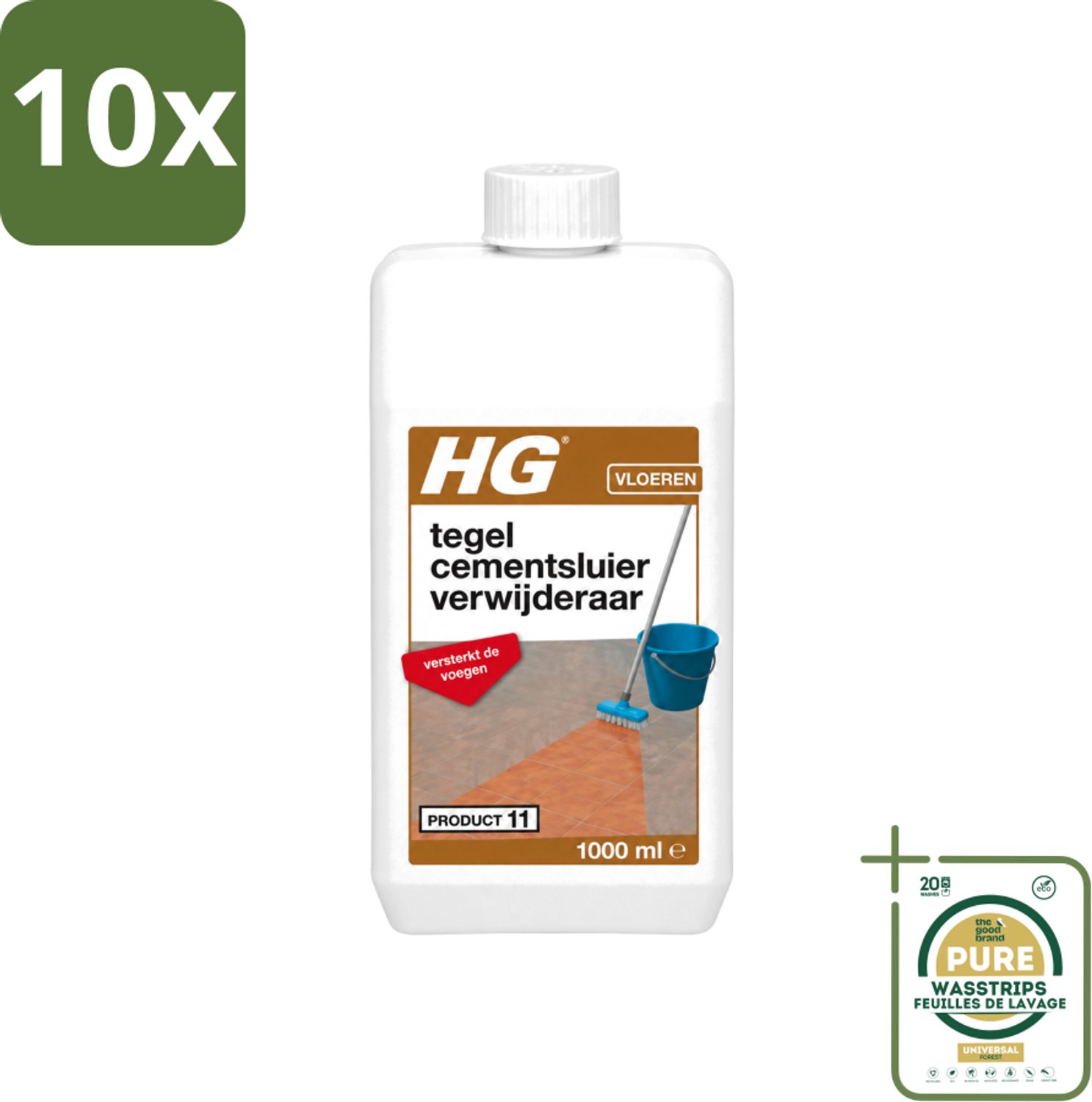 10 x HG - Vloeren - Tegel Cementsluierverwijderaar - Versterkt De Voegen - 1L - Wasstrips - Cement Verwijderen Tegels - Cement Verwijderen Plavuizen - Cement Verwijderen Natuursteen - Voegen Versterken - Cement Resten Verwijderen