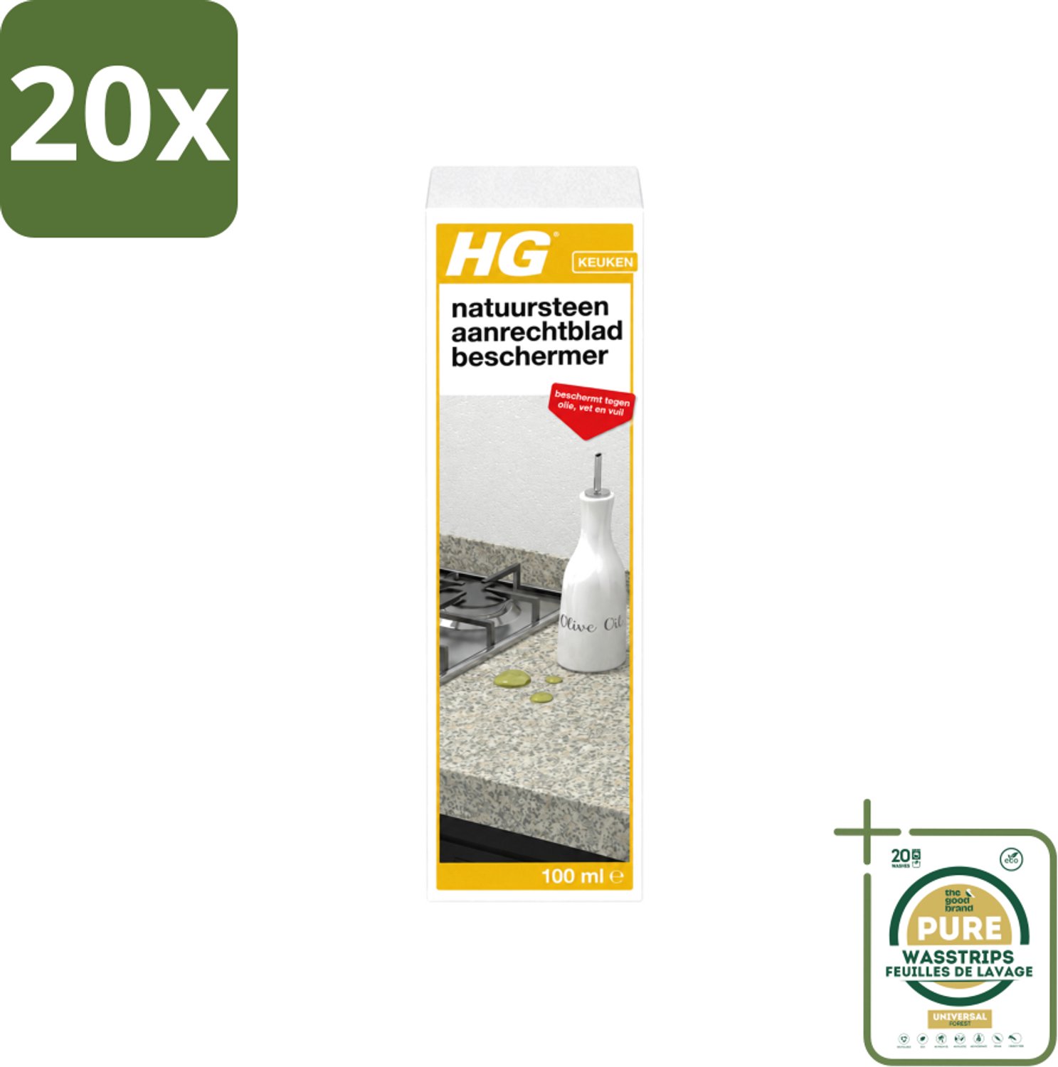 20 x HG - Natuursteen Aanrechtbladbeschermer - Beschermt Tegen Olie, Vet & Vuil - Inclusief doek - 100 ml - Wasstrips - Natuursteen Beschermer - Olie Bescherming - Vet Bescherming - Vuil Bescherming - Marmer Bescherming