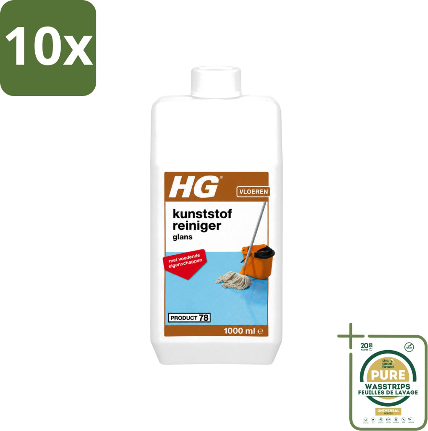 10 x HG - Kunststofreiniger Glans - Met Voedende Eigenschappen - 20 Dweilbeurten - 1L - Wasstrips - Kunststof Reiniger - Glans Reiniger - Kunststof Vloer Reiniger - Voedende Reiniger - Kunststof Vloer Herstellen