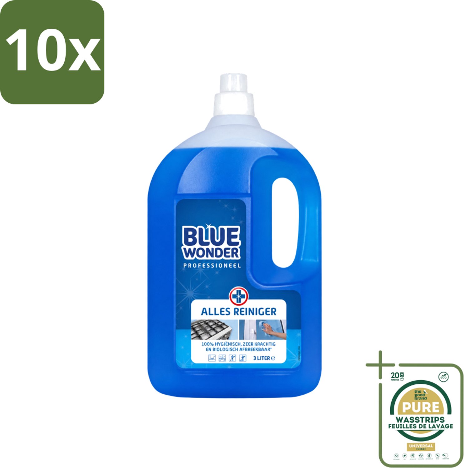 10 x Blue Wonder - Professionele Allesreiniger - Krachige Hygiëne - Biologisch Afbreekbaar - 3L - Wasstrips - Allesreiniger - Hygiëne - Vetverwijderaar - Vlekverwijderaar - Waskrachtversterker