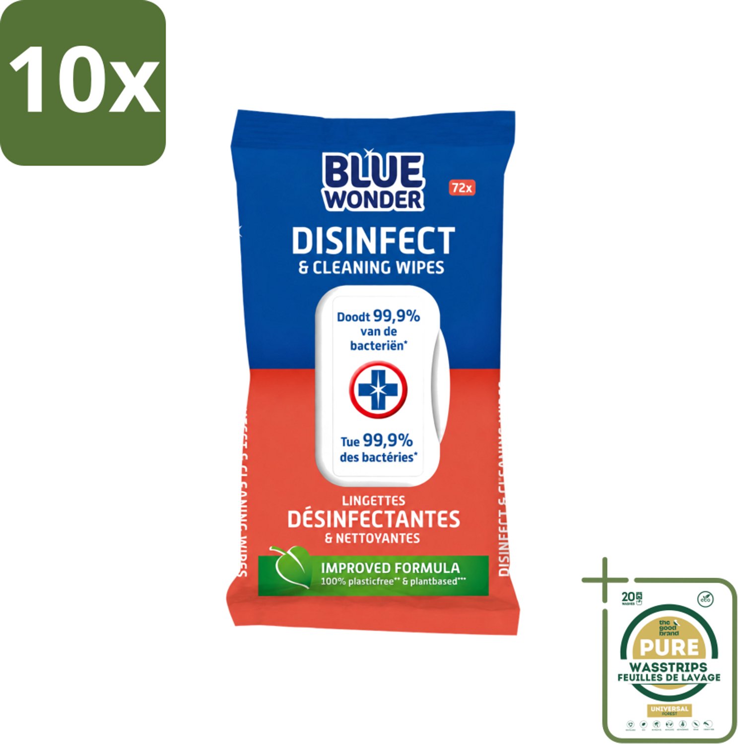 10 x Blue Wonder - Desinfectie Reiniger- Hygiënische Reiniging - 72 Doekjes - Wasstrips - Schoonmaken - Desinfecteren - Doekjes - Hygiëne - Bacteriën