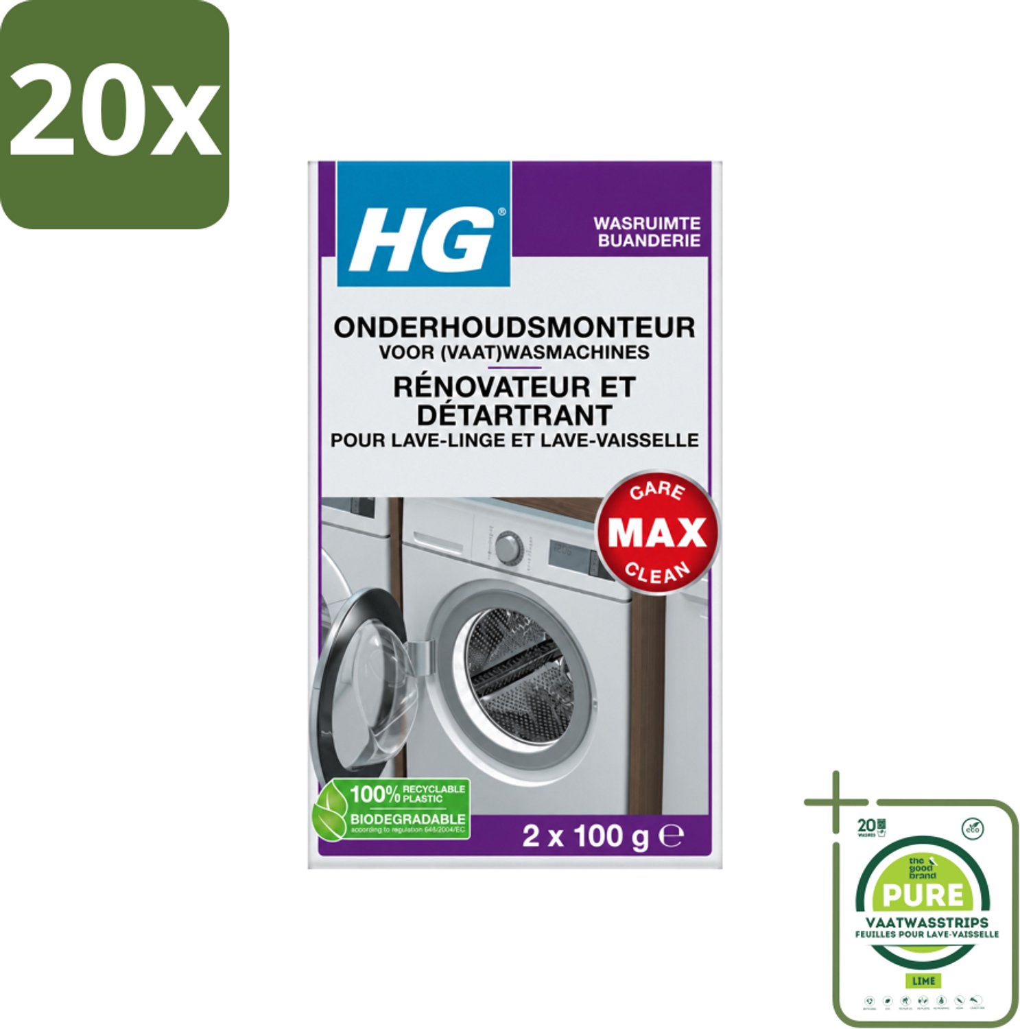 20 x HG - Onderhoudsmonteur Voor (Vaat)Wasmachines - 2 tot 4 Behandelingen - Grootverpakking - Vaatwasstrips - Wasmachine Onderhoud - Vaatwasser Onderhoud - Wasmachine Reinigen - Vaatwasser Reinigen - Kalk Verwijderen