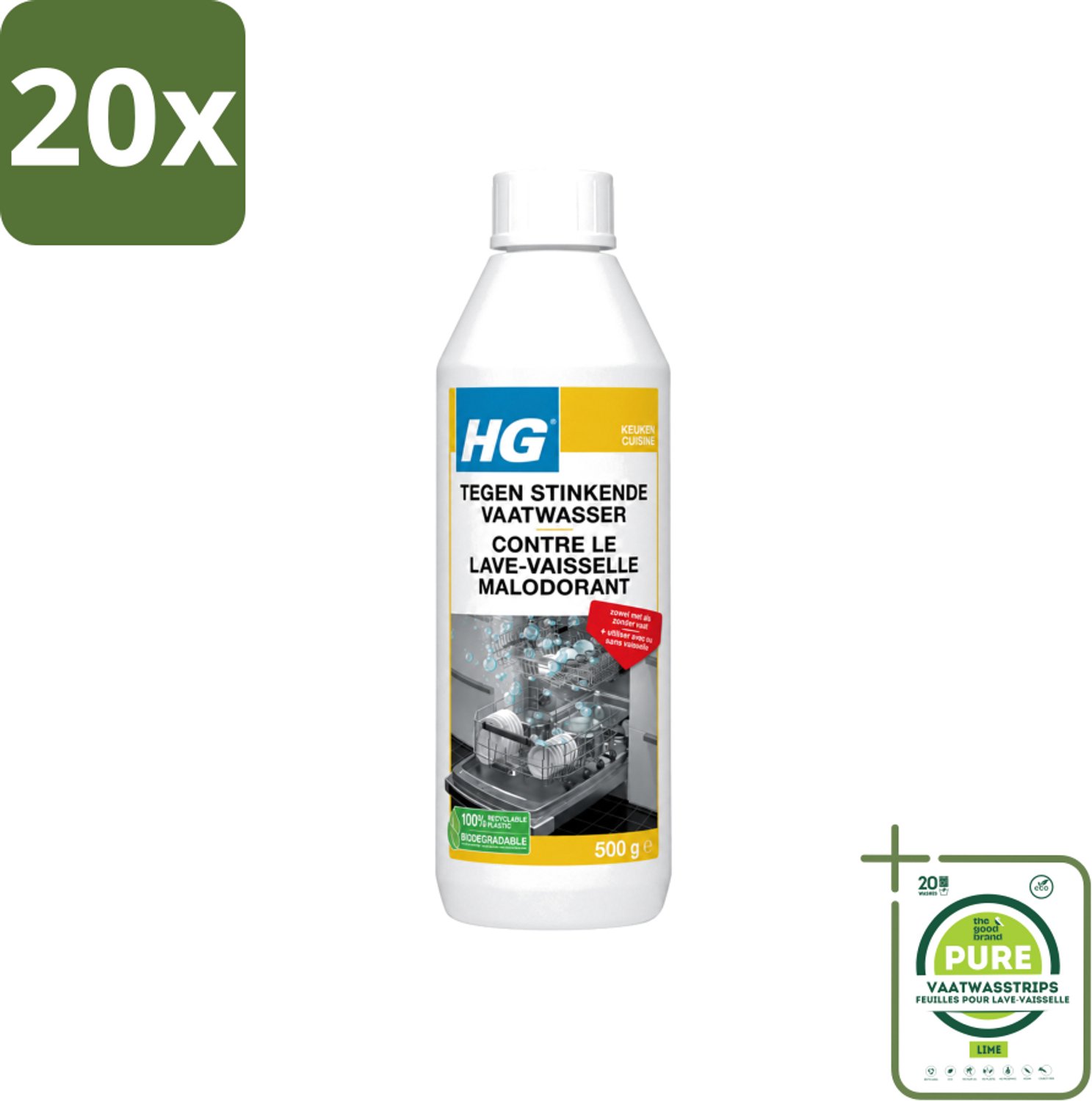 20 x HG - Tegen Stinkende Vaatwasser - Met & Zonder Vaat - 12 Behandelingen - Grootverpakking - Vaatwasstrips - Vaatwasser Reinigen - Stinkende Vaatwasser - Vaatwasser Geur - Vaatwasser Hygiëne - Vaatwasser Onderhoud