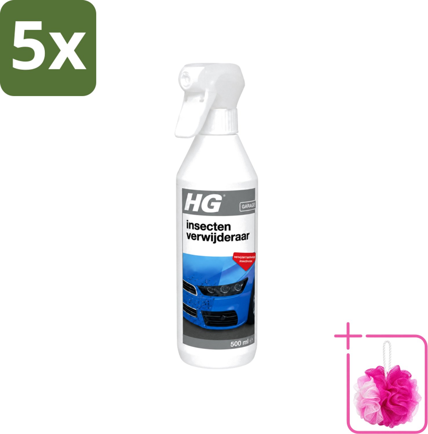 5 x HG - Insectenverwijderaar - Verwijdert Hardnekkige Insectresten - 500 ml - Bulkverpakking - Insectenverwijderaar auto - Douchemop - Insectenverwijderaar motoren